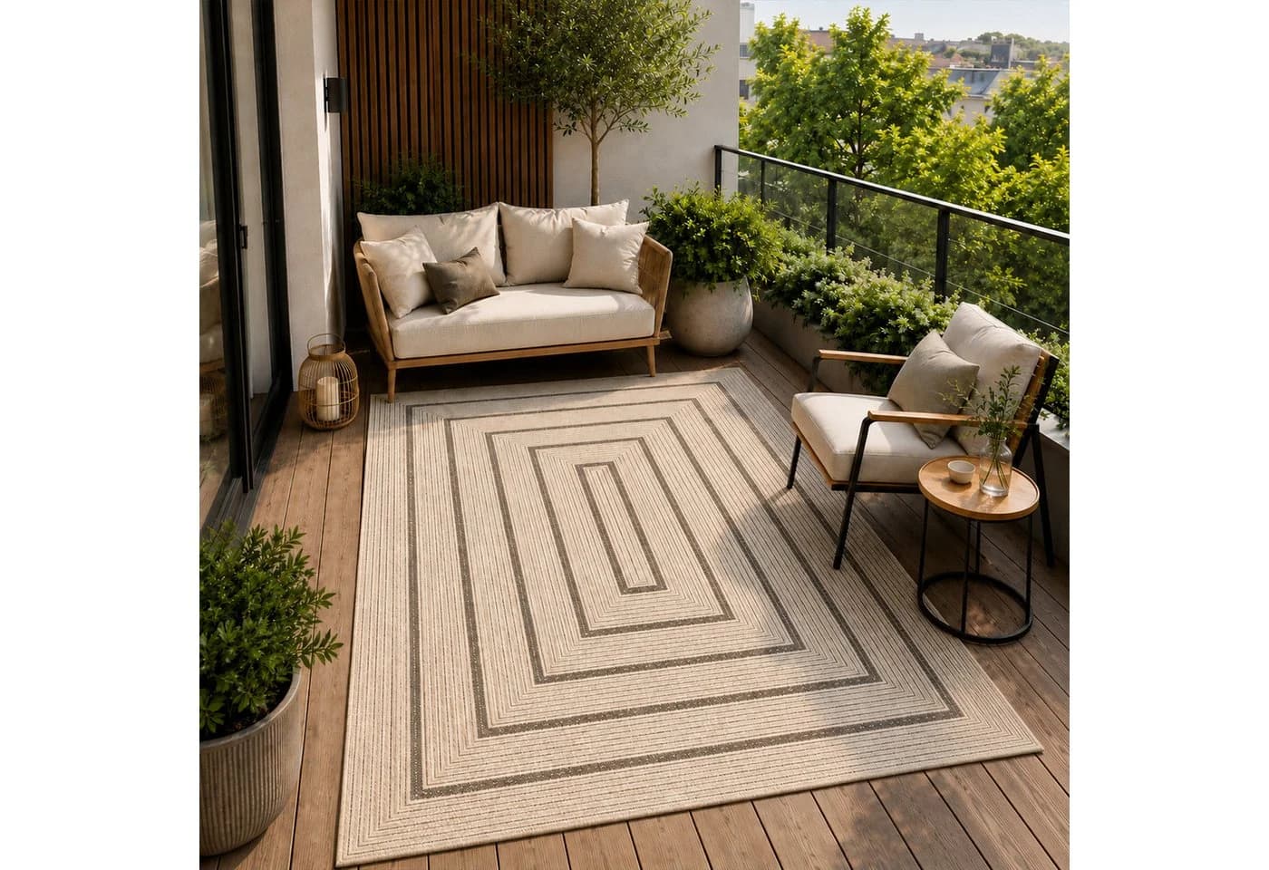 Vimoda Outdoorteppich Ventura Grün Beige Grau Geometrisch - Bild 2