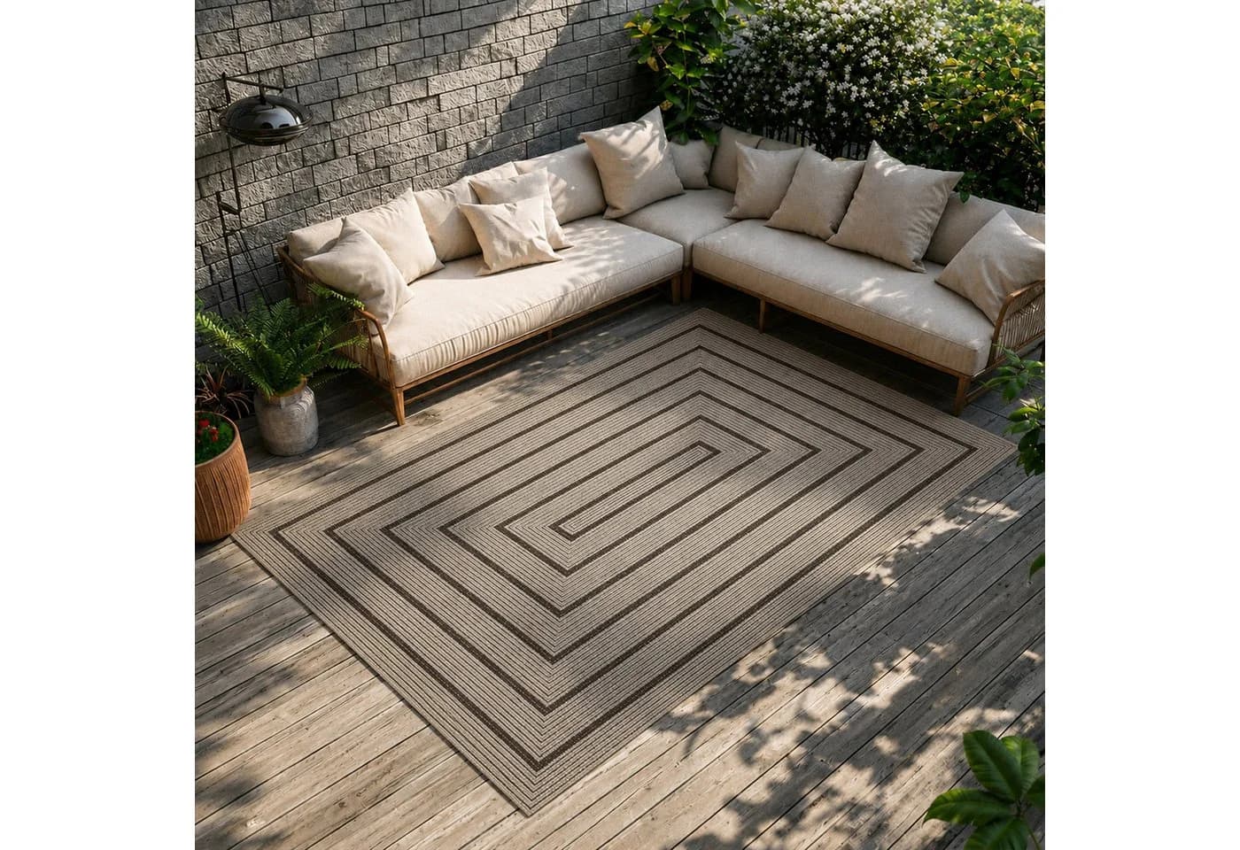 Vimoda Outdoorteppich Ventura Grün Beige Grau Geometrisch - Bild 3