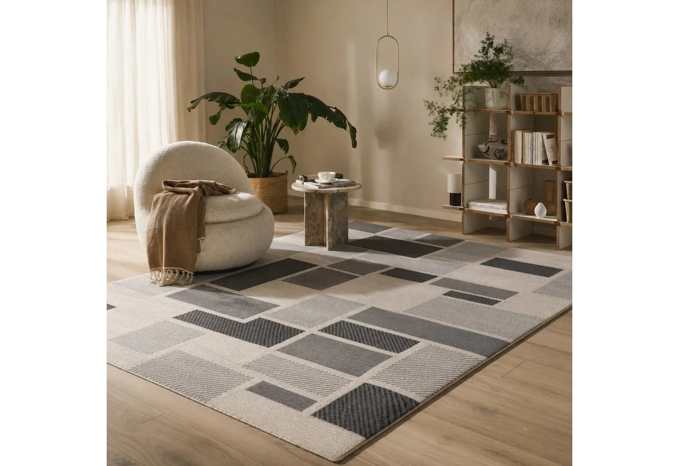 Vimoda Designteppich Kurzflor Boho 3D Hoch-Tief-Effekt Grau/Weiß - Bild 2