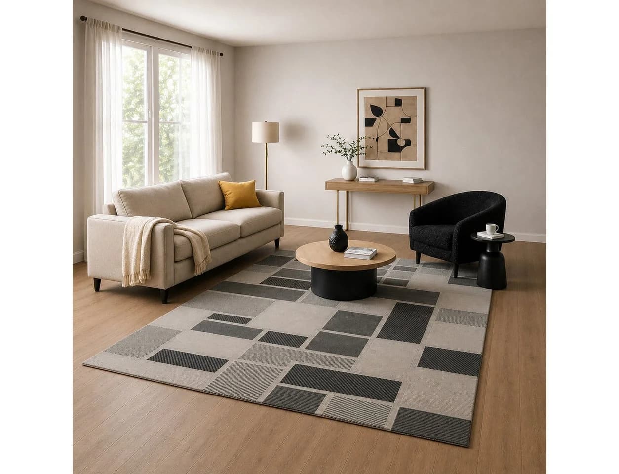 Vimoda Designteppich Kurzflor Boho 3D Hoch-Tief-Effekt Grau/Weiß - Bild 3