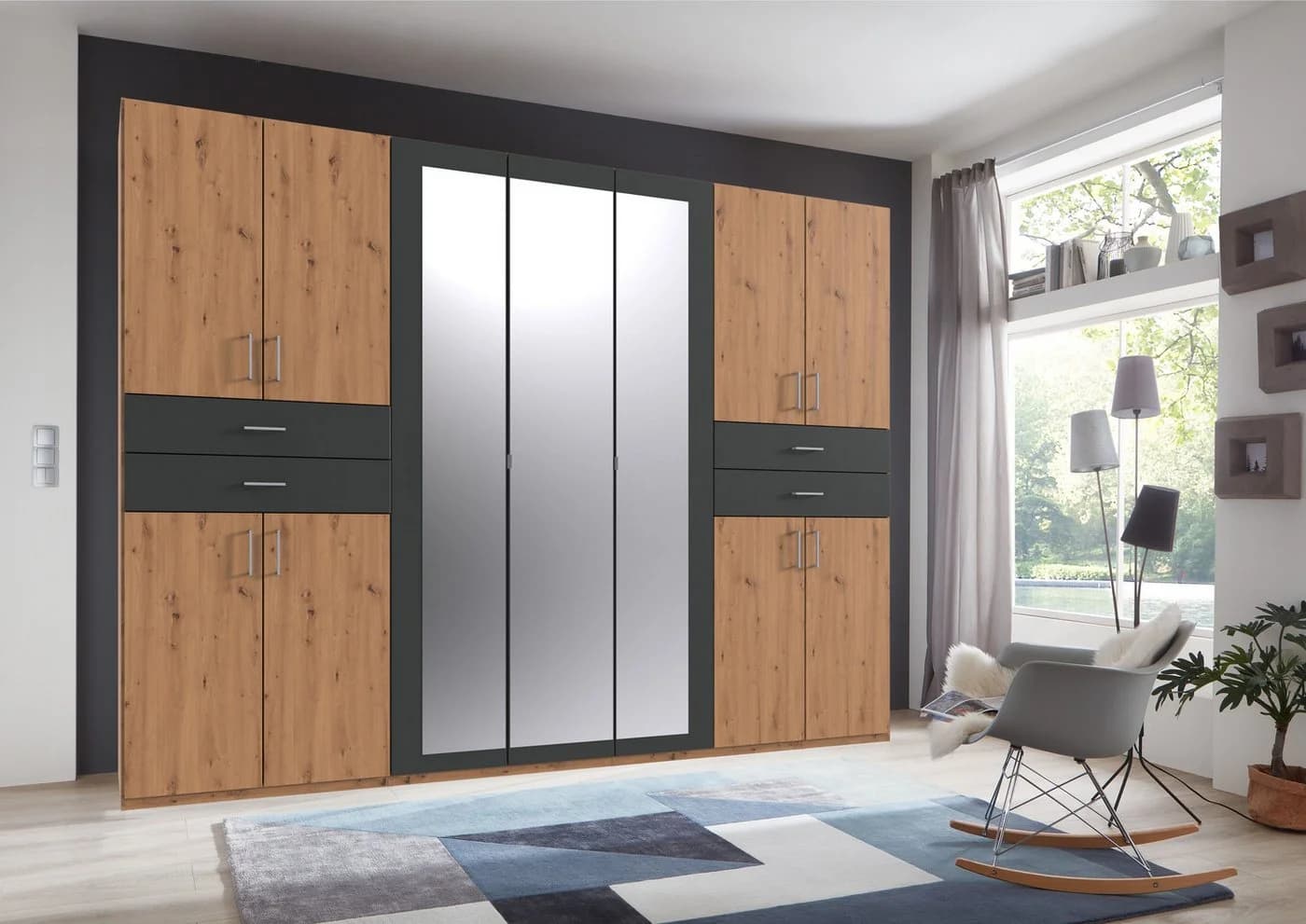 WIMEX Taiga Kleiderschrank mit Spiegel Grau