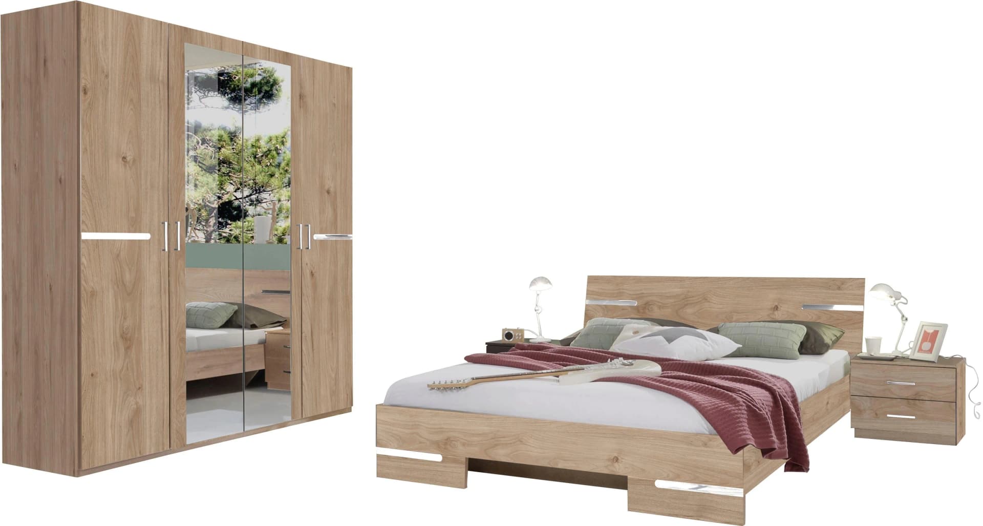 WIMEX Anna Komplettschlafzimmer 4-tlg. Braun Eiche Chrom