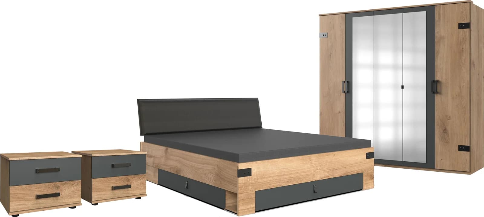 WIMEX Stockholm Schlafzimmer-Set 6-tlg. Grau Industrial
