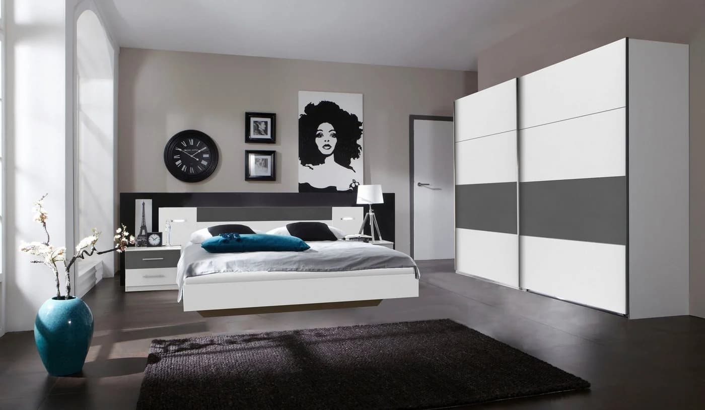 Wimex Schlafzimmer-Set Angie Weiß/Graphit mit Schwebetürenschrank