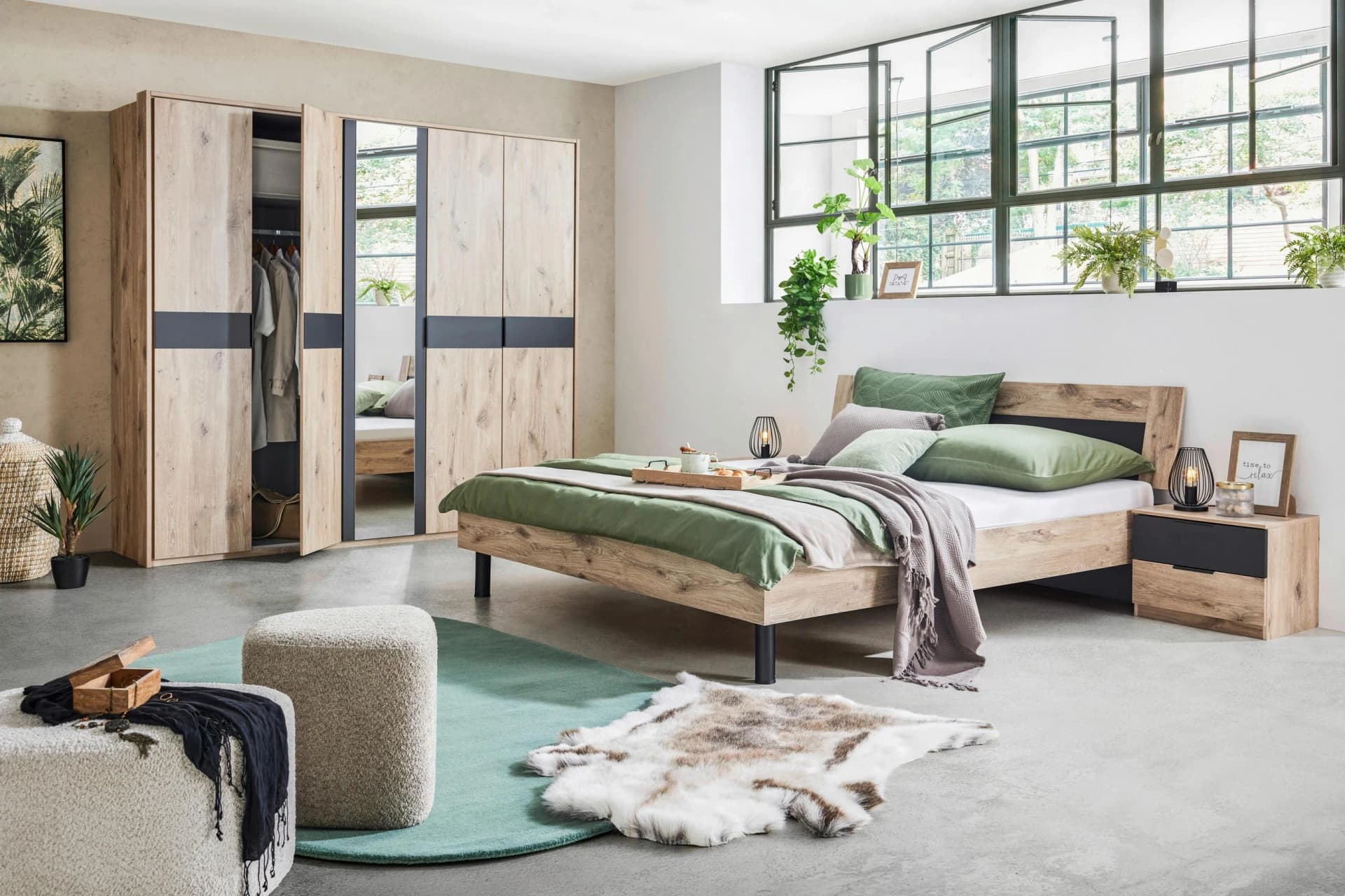 Schlafzimmer Bergamo Graphit/Eichefarben 3-teilig Mömax