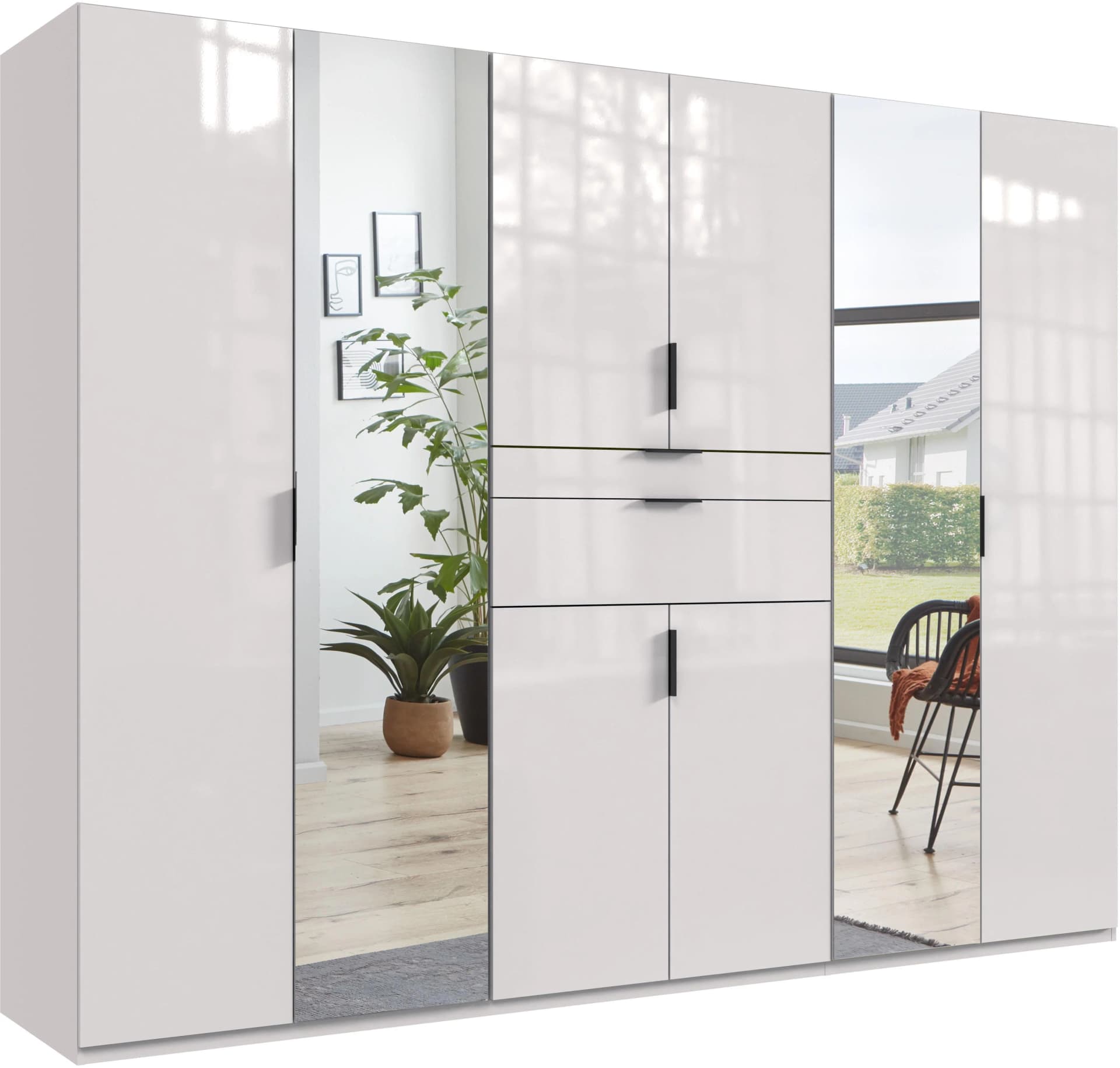 WIMEX Moldau Drehtürenschrank Weiß Hochglanz mit Spiegeln
