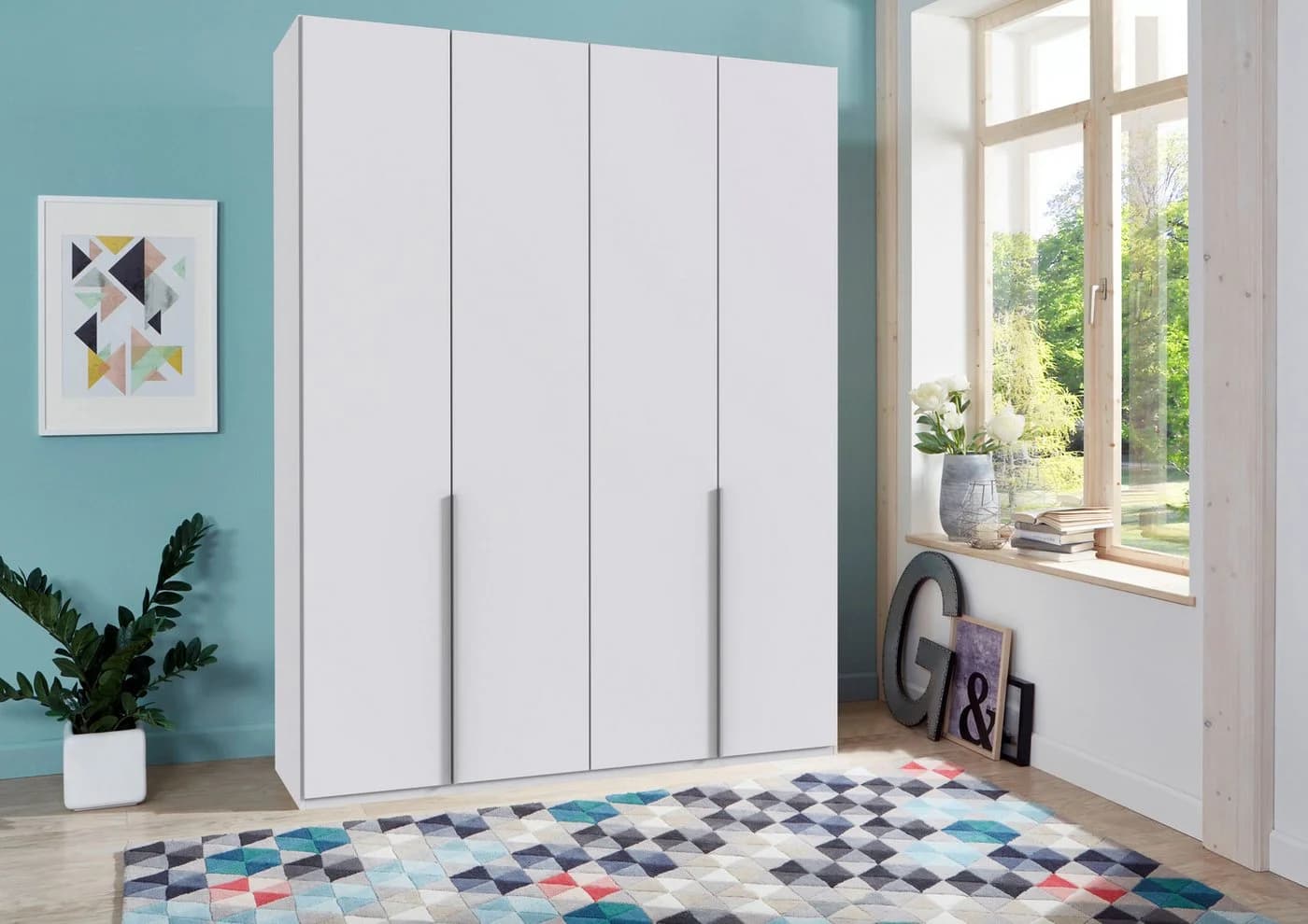 WIMEX Kleiderschrank Mugano Weiß mit Metallgriffen