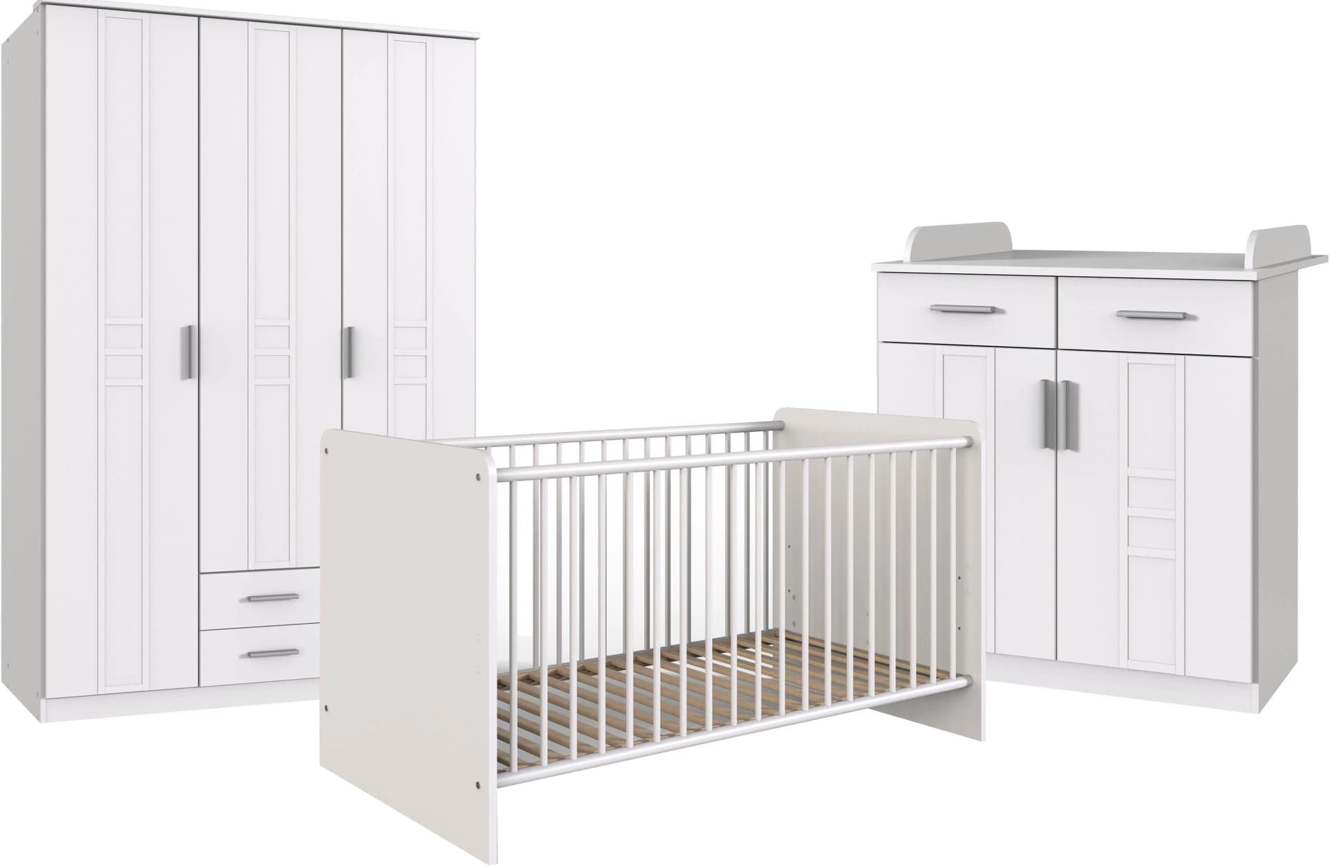 WIMEX Babyzimmer-Komplettset Borkum Weiß mit Kleiderschrank Bett Kommode