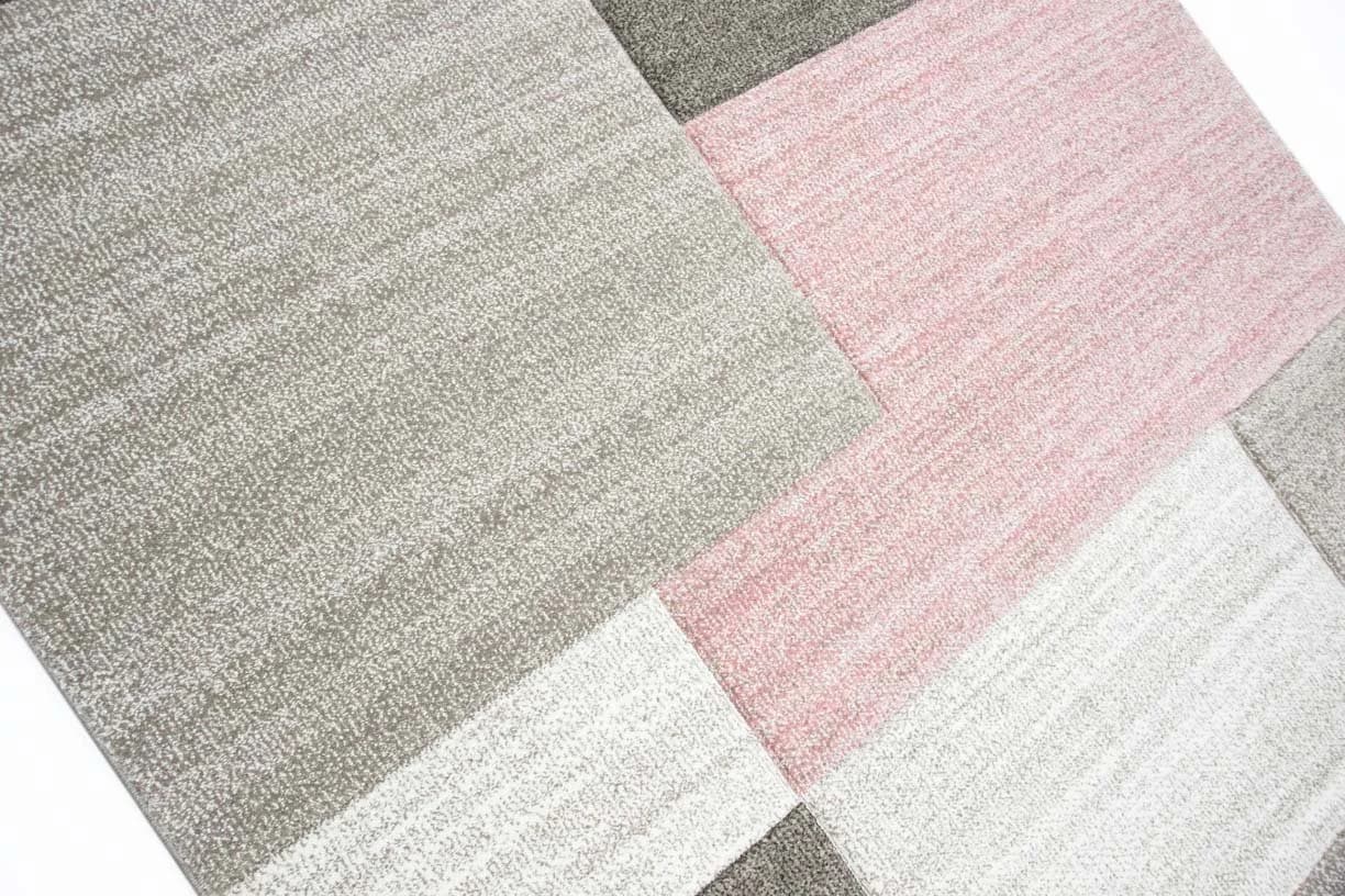 TeppichHome24 Designer Teppich Karo Muster Rosa Creme Beige