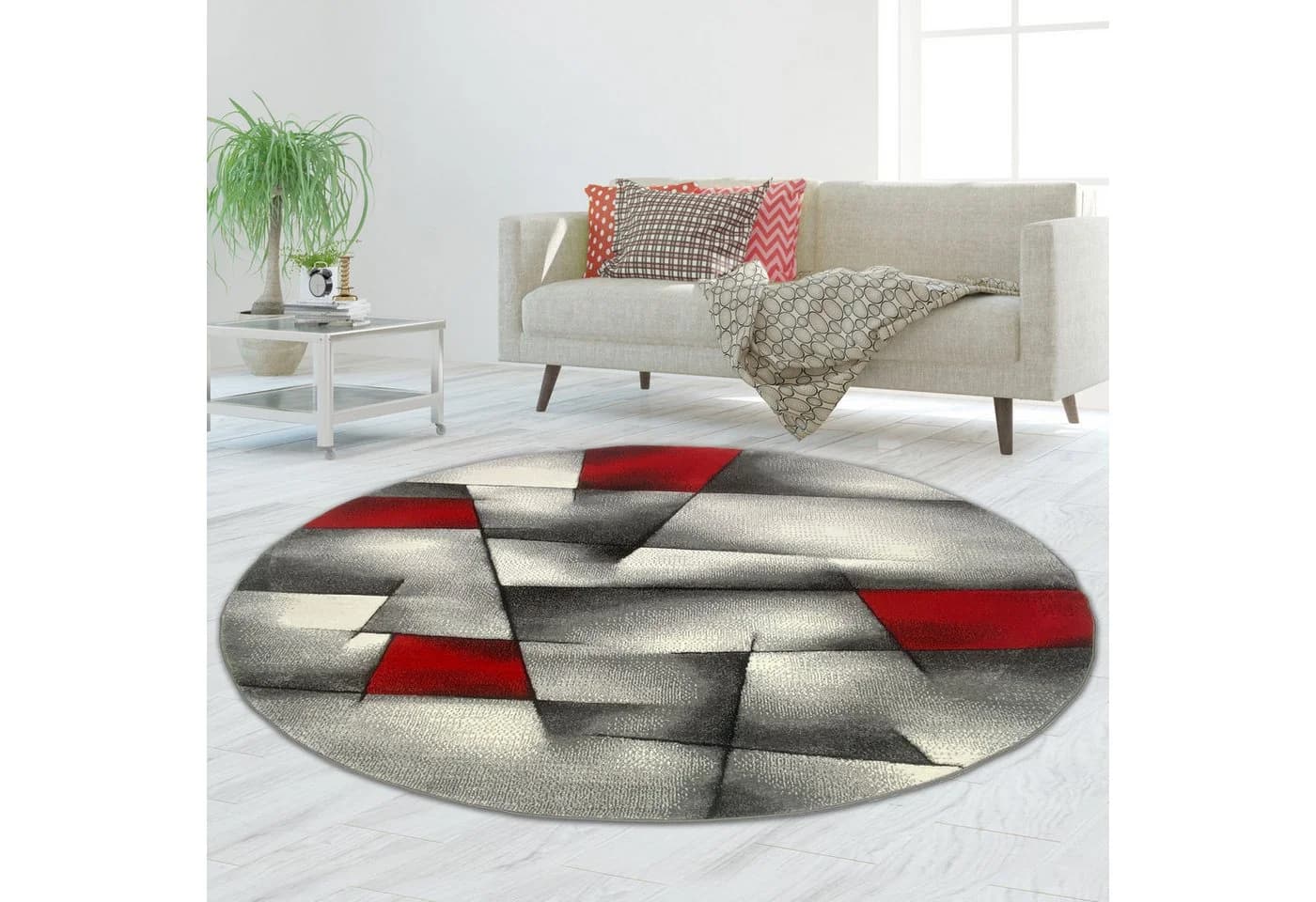 TeppichHome24 Designer Teppich Karo Muster Rot Grau Weiß Schwarz