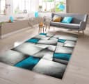 TeppichHome24 Designer Teppich Karo Muster Türkis Grau Weiß Schwarz Bild 2