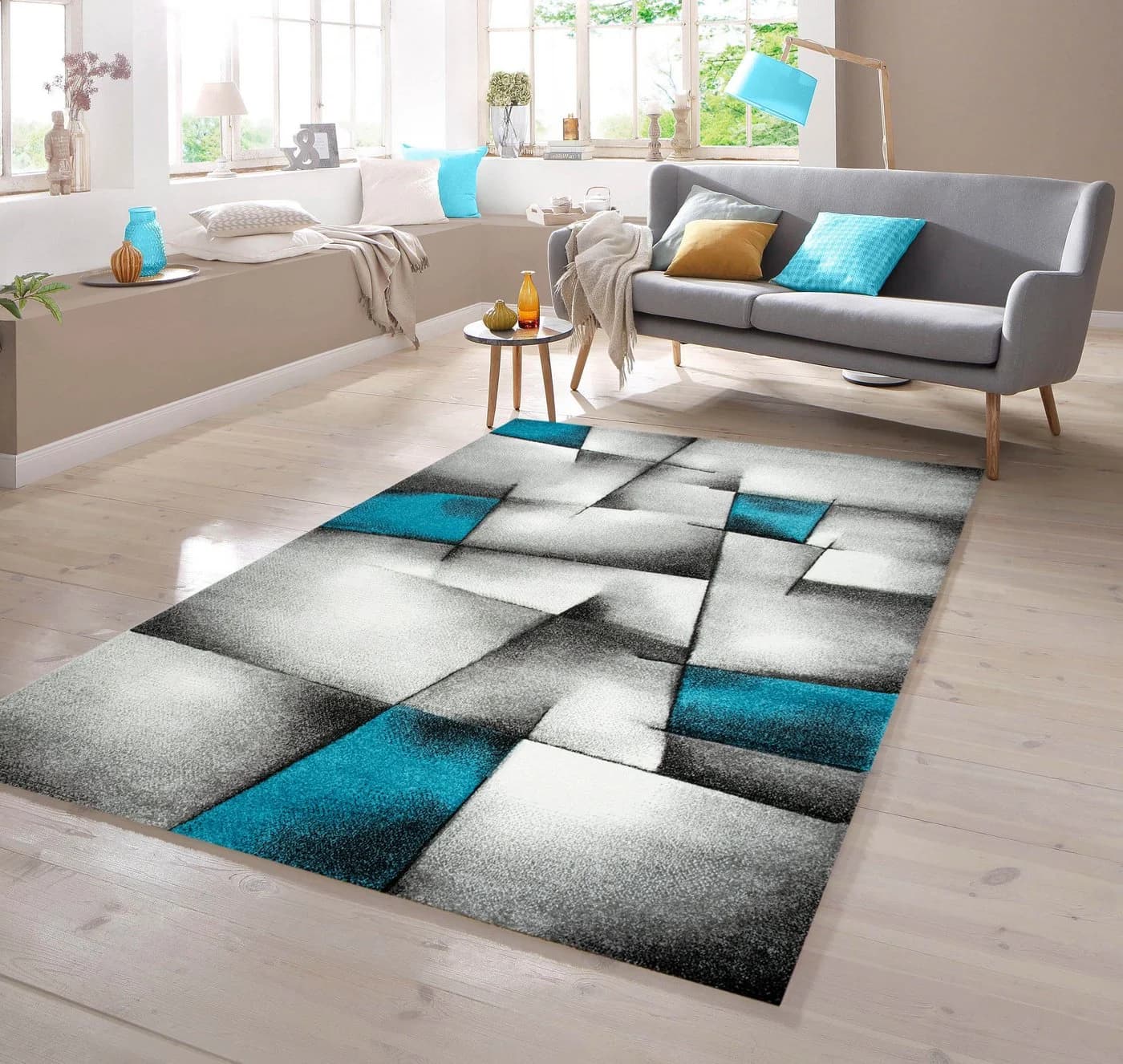 TeppichHome24 Designer Teppich Karo Muster Türkis Grau Weiß Schwarz - Bild 2