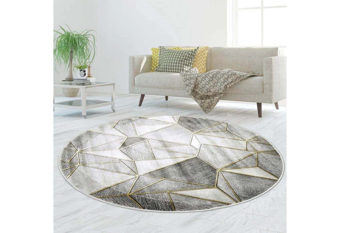 TeppichHome24 Designer Teppich Grau Gold Geometrisch