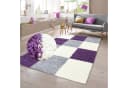 TeppichHome24 Shaggy Teppich Karo Design Lila Grau Creme Bild 2