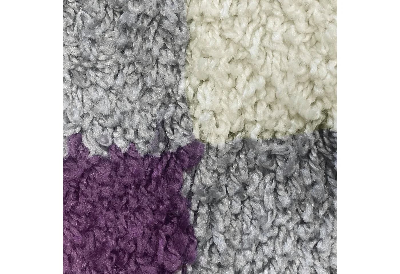 TeppichHome24 Shaggy Teppich Karo Design Lila Grau Creme - Bild 3