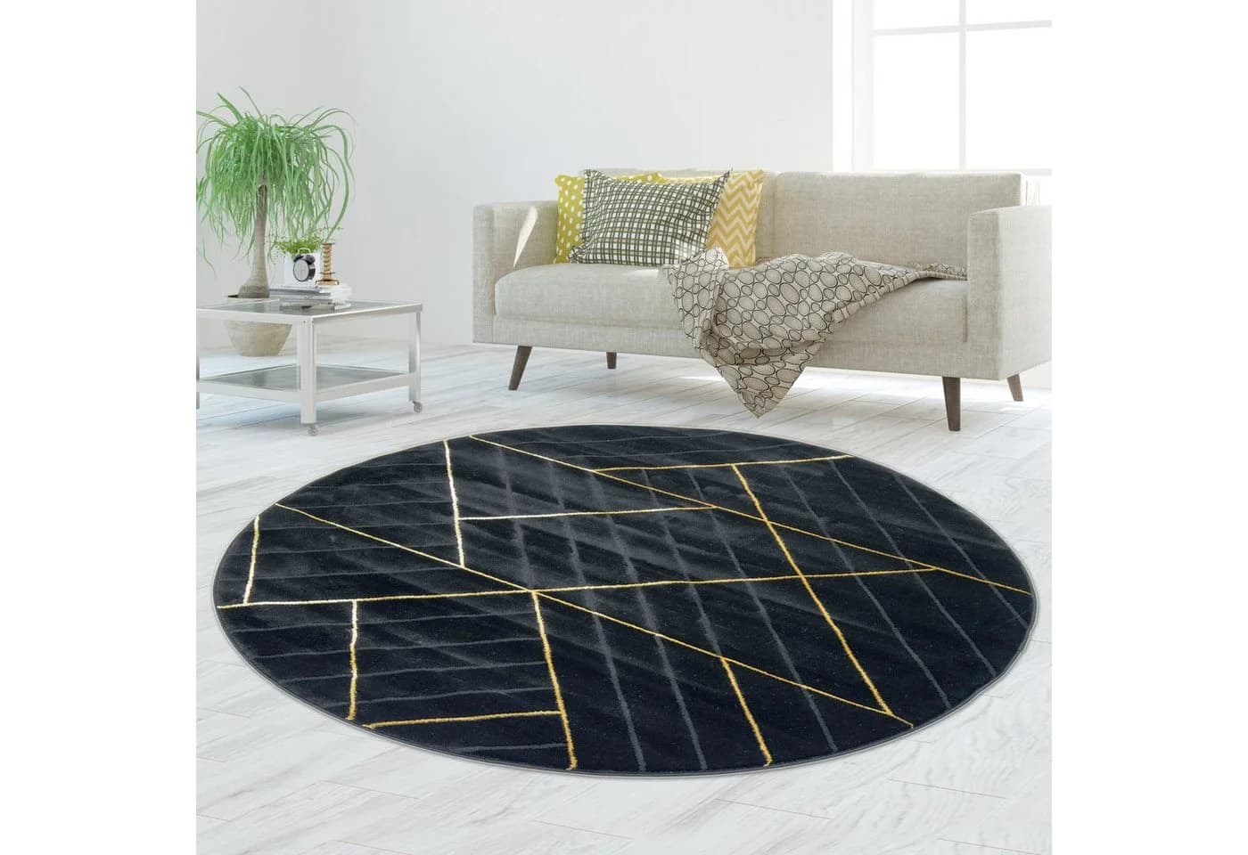 TeppichHome24 Teppich Modern Geometrisches Muster Schwarz Gold