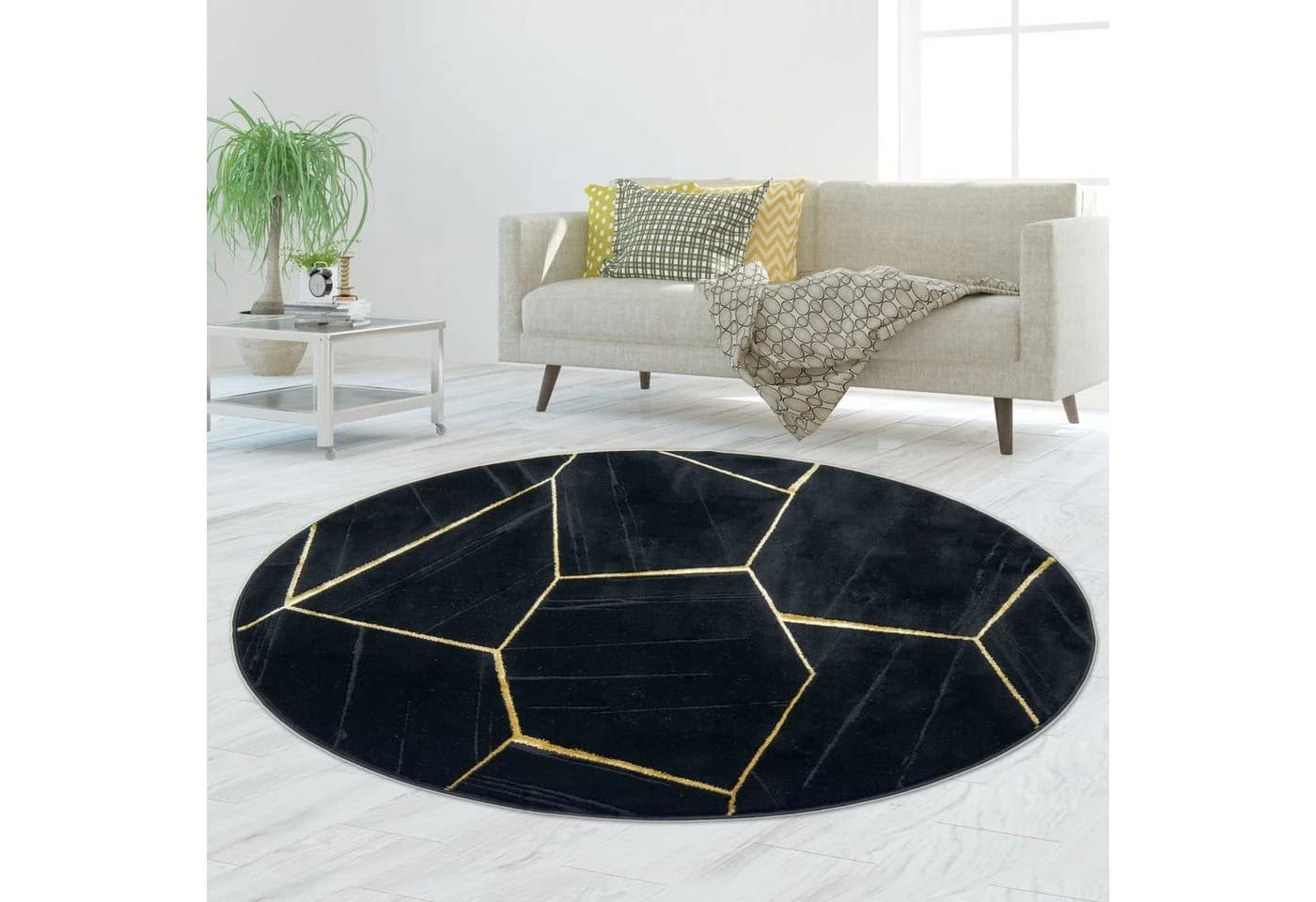 TeppichHome24 Teppich geometrisches Muster Schwarz Gold