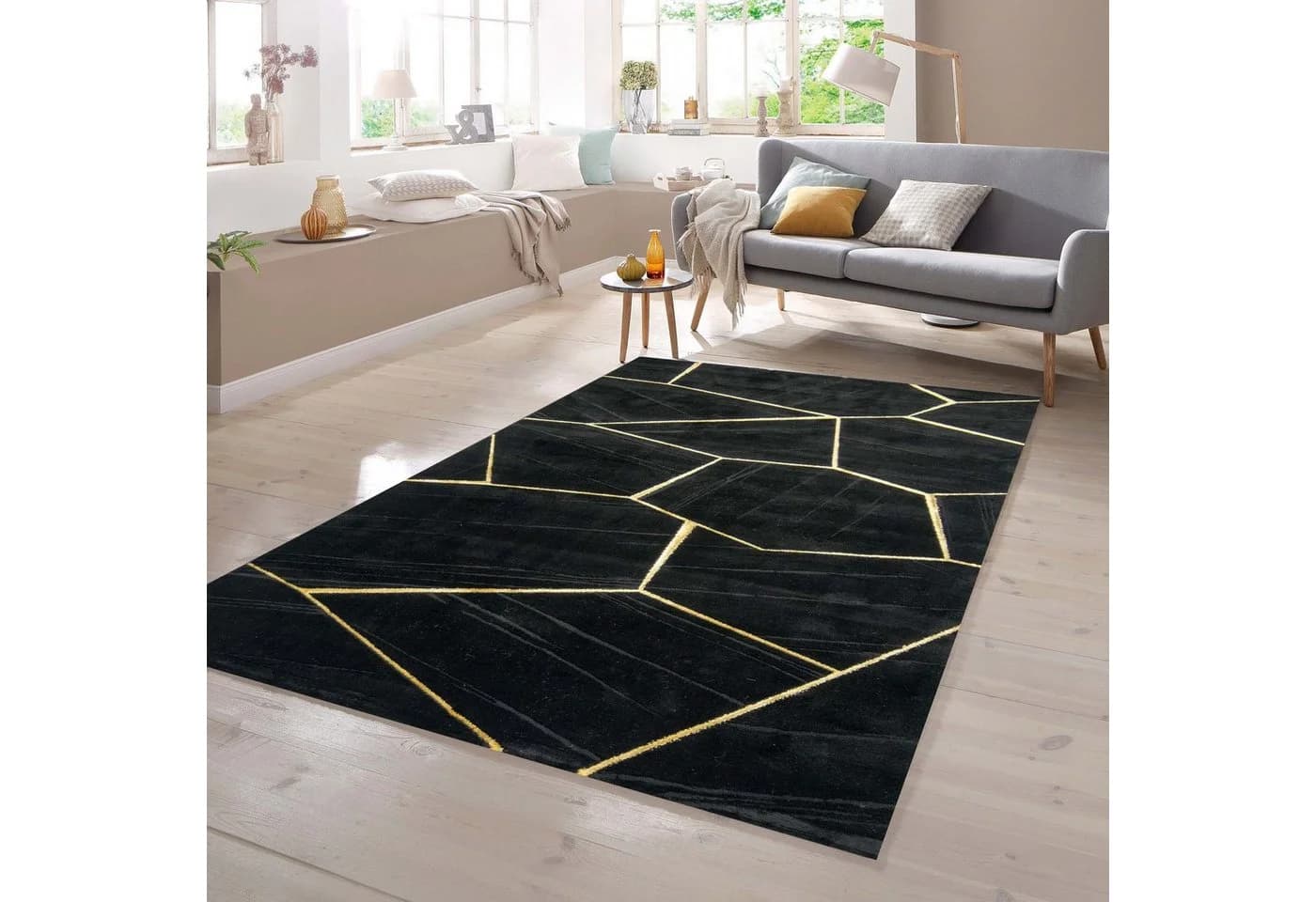 TeppichHome24 Teppich geometrisches Muster Schwarz Gold - Bild 2