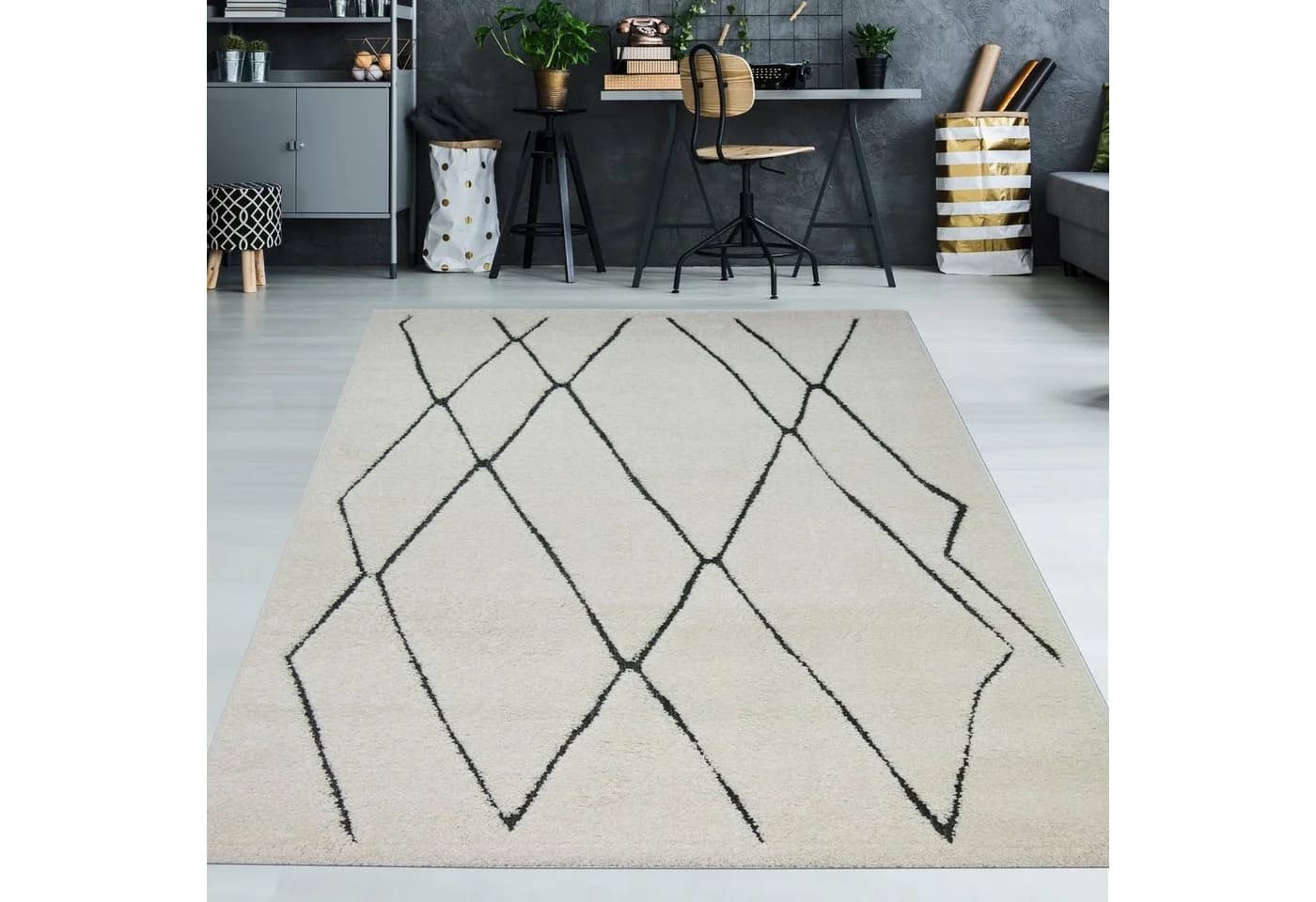 TeppichHome24 Flauschiger Teppich Creme Schwarz Rauten - Bild 2
