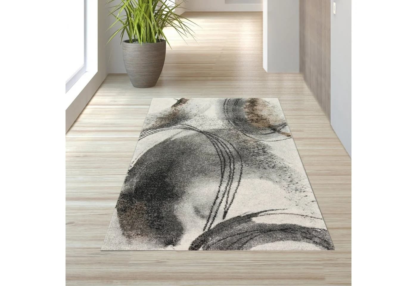 TeppichHome24 Abstrakter Kurzflorteppich Beige/Grau Modern