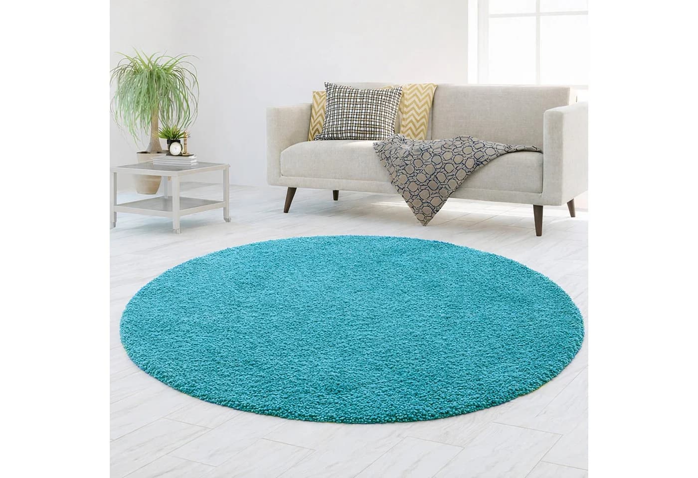 TeppichHome24 Shaggy Teppich Türkis Uni Design Hochflor