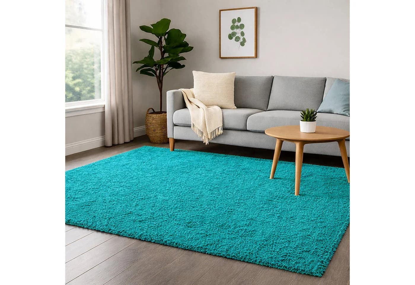 TeppichHome24 Shaggy Teppich Türkis Uni Design Hochflor - Bild 2