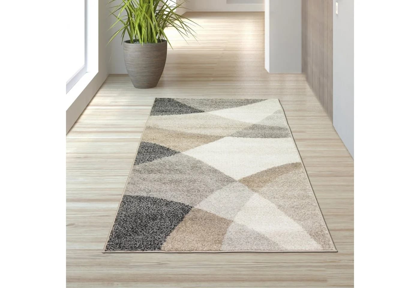 TeppichHome24 Moderner Teppich mit geometrischen Muster grau beige