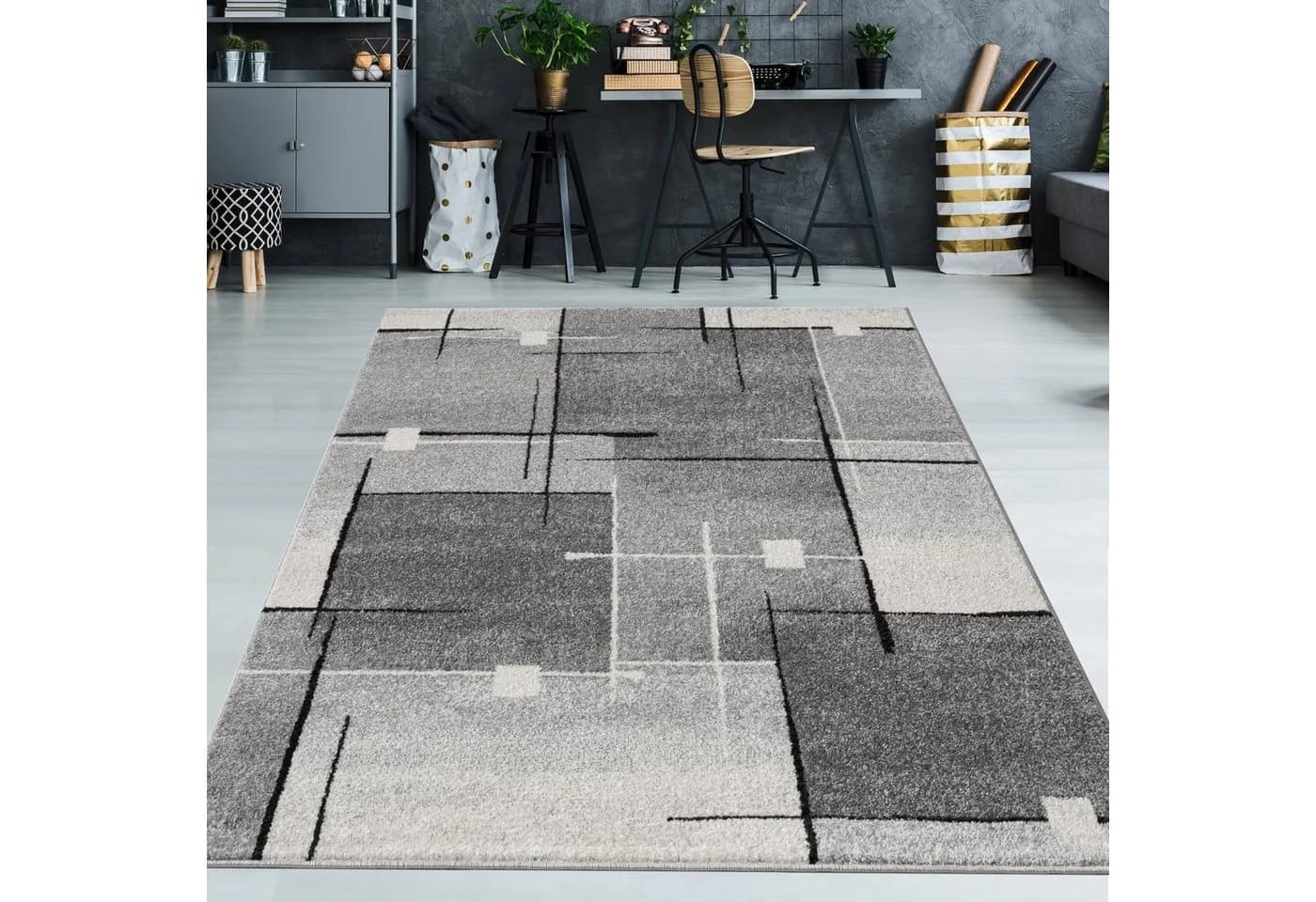 TeppichHome24 Moderner Teppich mit abstrakten Quadraten Schwarz/Grau - Bild 2