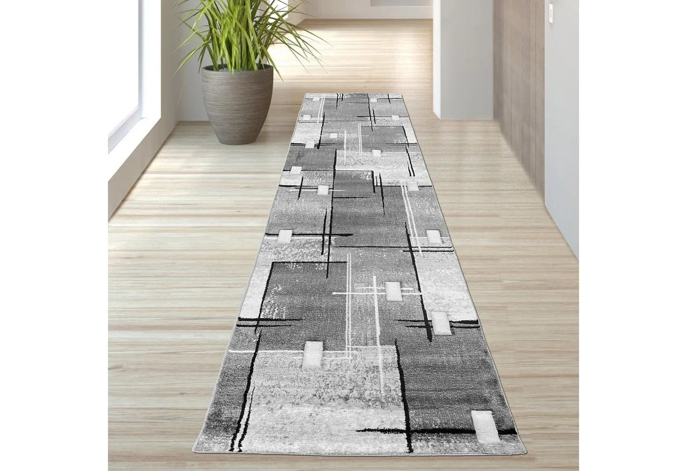 TeppichHome24 Moderner Teppich mit abstrakten Quadraten Schwarz/Grau - Bild 3