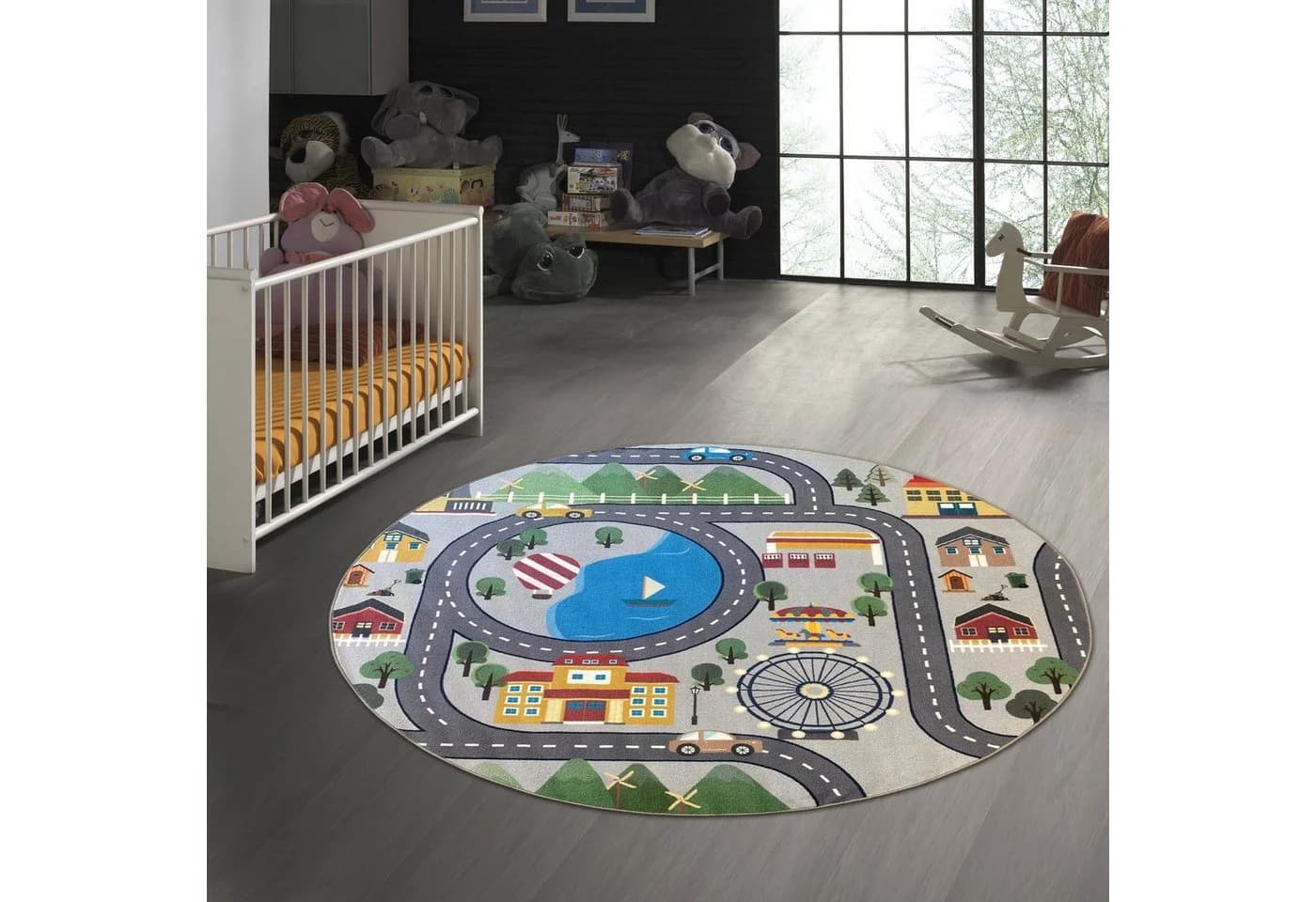 TeppichHome24 Kinderteppich Spielteppich Grau Bunt Straßenmotiv
