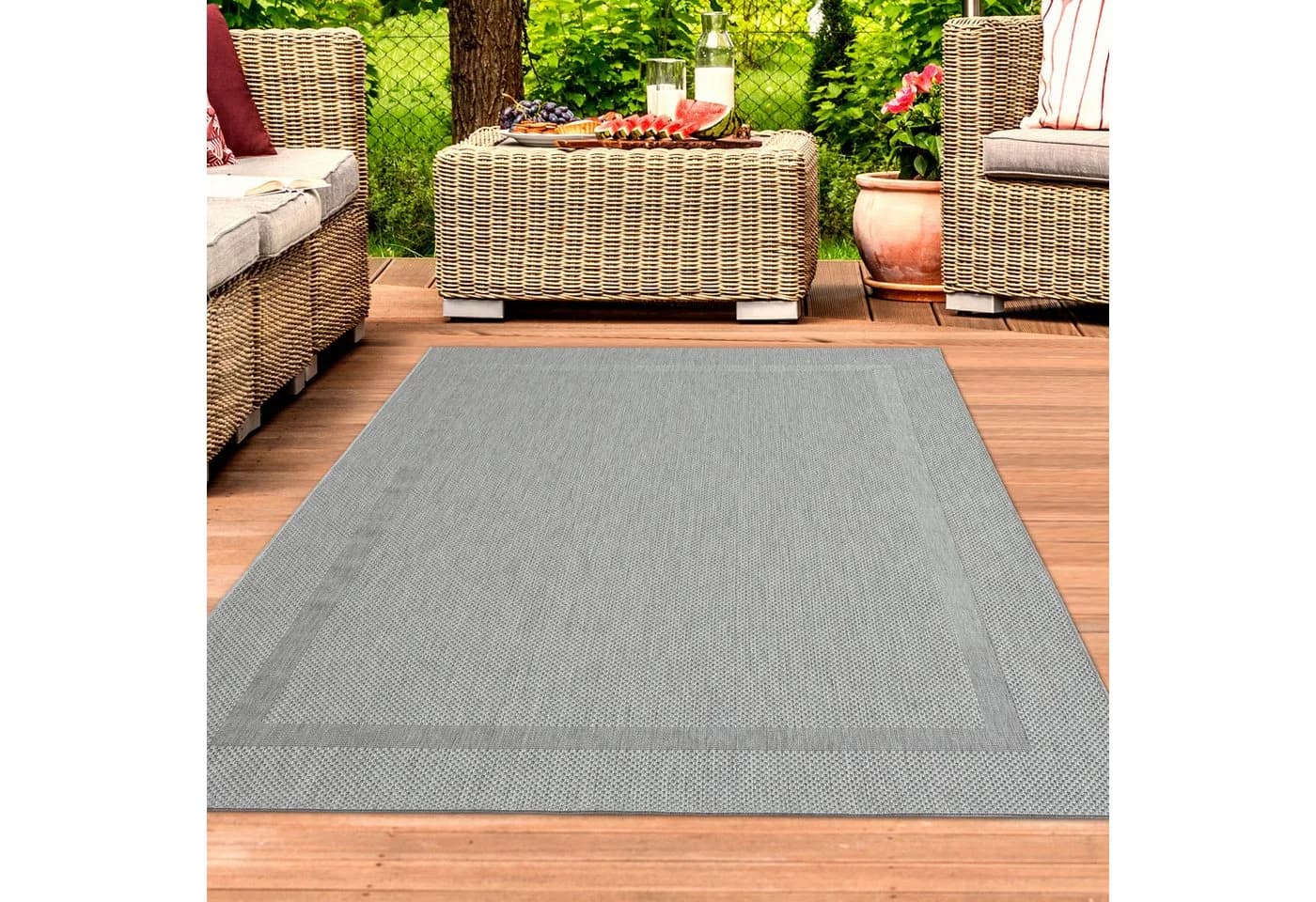 TeppichHome24 Outdoorteppich Sisaloptik Grau mit Bordüre - Bild 2