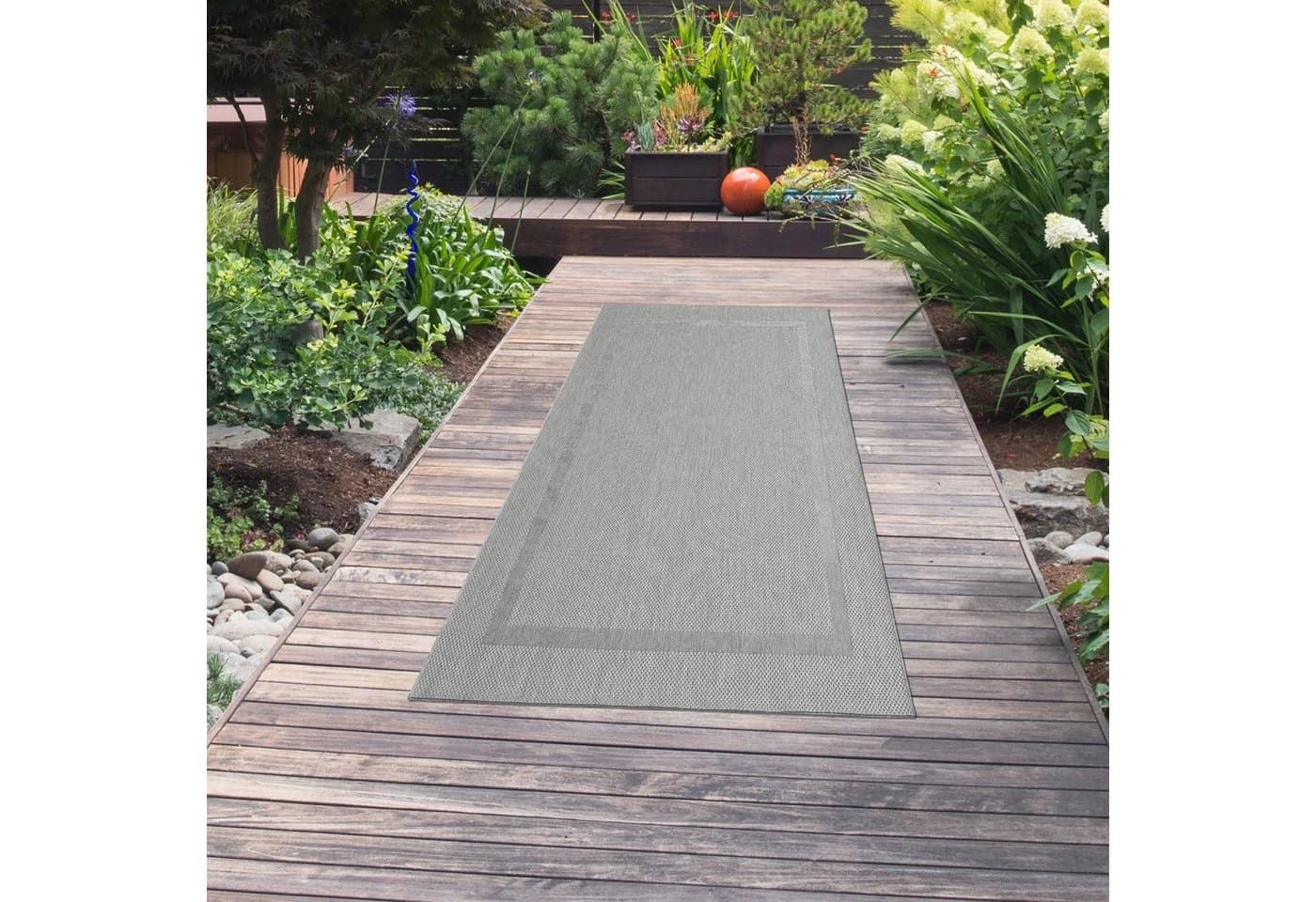 TeppichHome24 Outdoorteppich Sisaloptik Grau mit Bordüre - Bild 4
