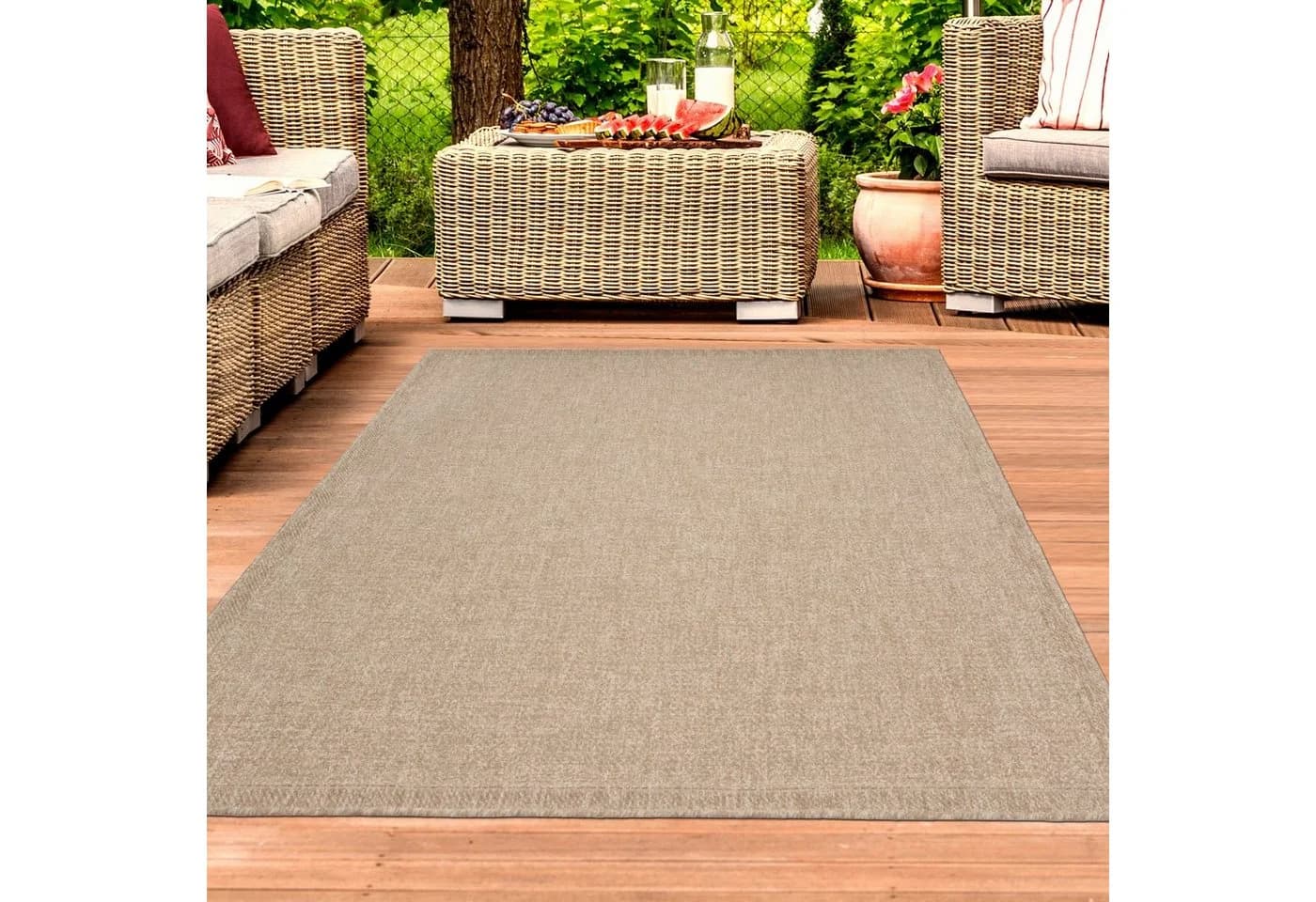 TeppichHome24 Outdoorteppich Beige/Braun Polypropylen Flachgewebe - Bild 2