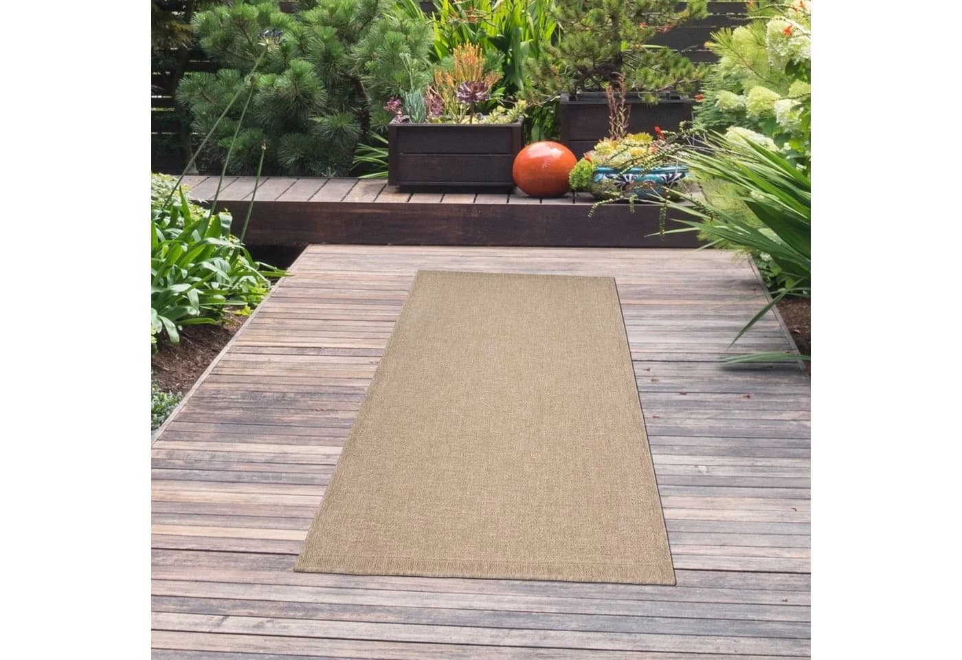 TeppichHome24 Outdoorteppich Beige/Braun Polypropylen Flachgewebe - Bild 3