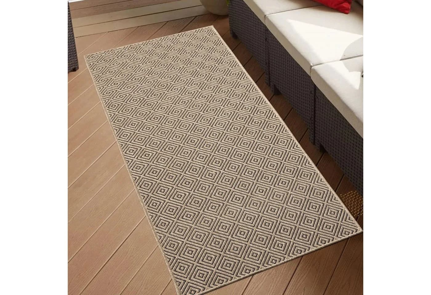 TeppichHome24 Outdoorteppich Rautenmuster beige/schwarz