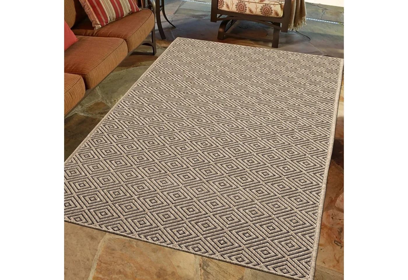 TeppichHome24 Outdoorteppich Rautenmuster beige/schwarz - Bild 2