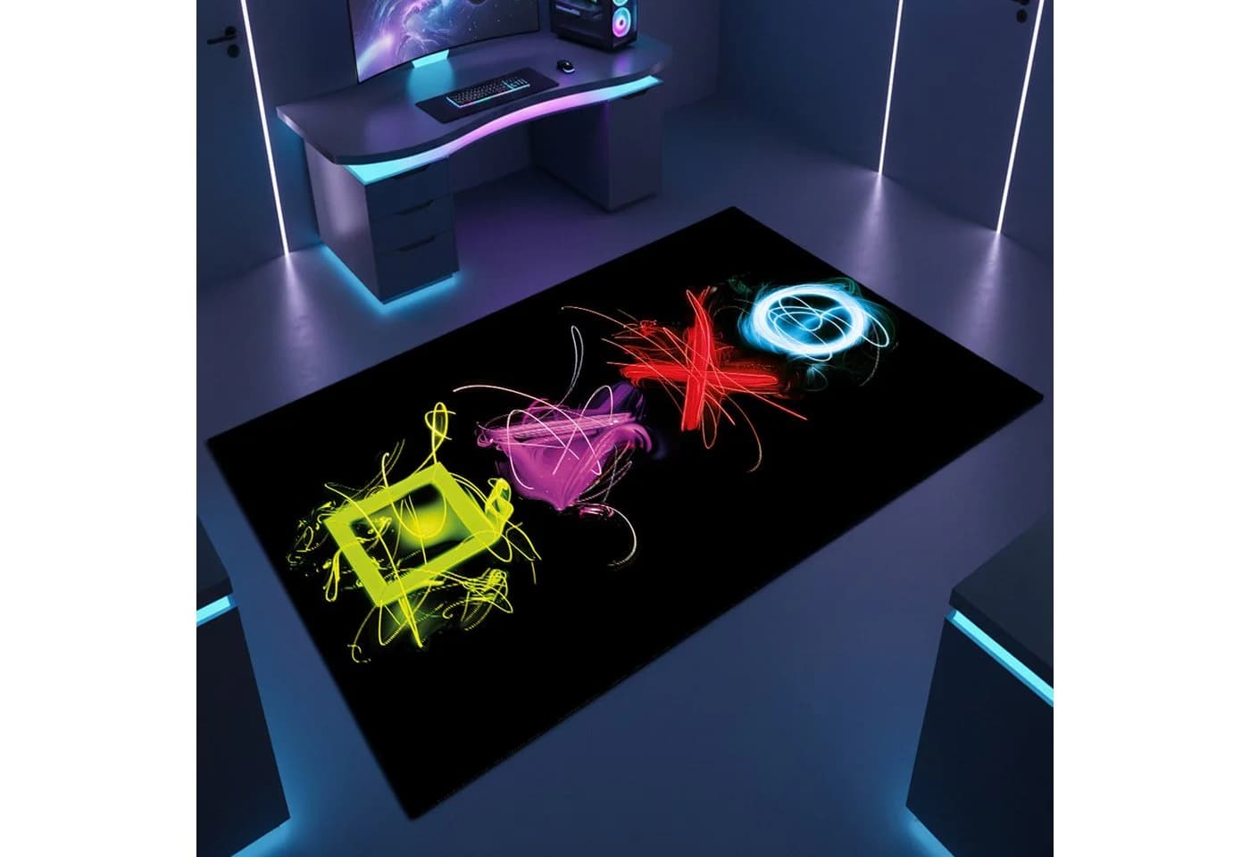 TeppichHome24 Gaming Teppich Neon-Symbole Schwarz Bunt - Bild 2