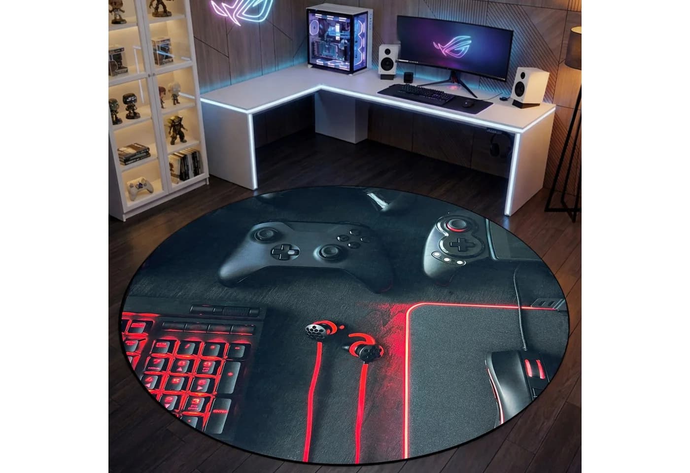 TeppichHome24 Gaming Teppich Schwarz Bunt Neon-Symbole