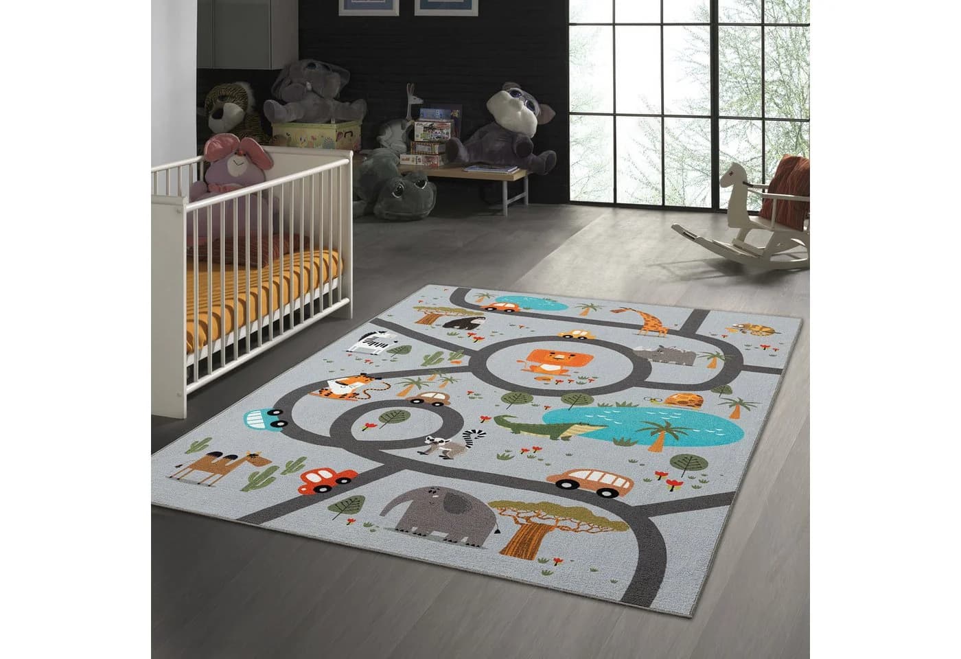 TeppichHome24 Kinderteppich Rutschfest Safari-Motiv Grau - Bild 2