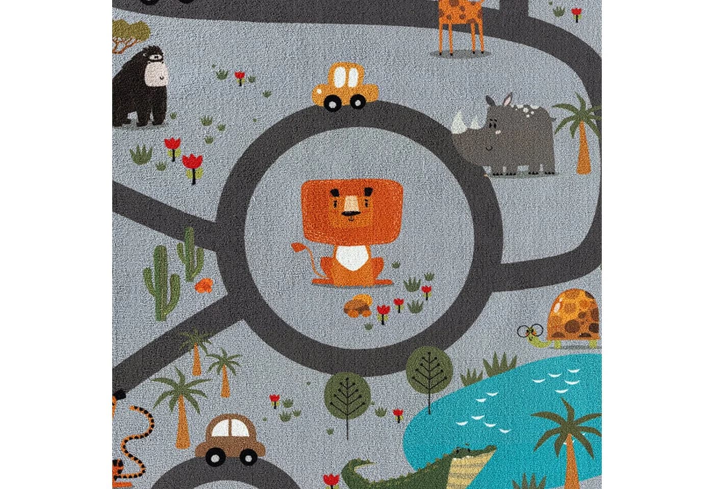 TeppichHome24 Kinderteppich Rutschfest Safari-Motiv Grau - Bild 4
