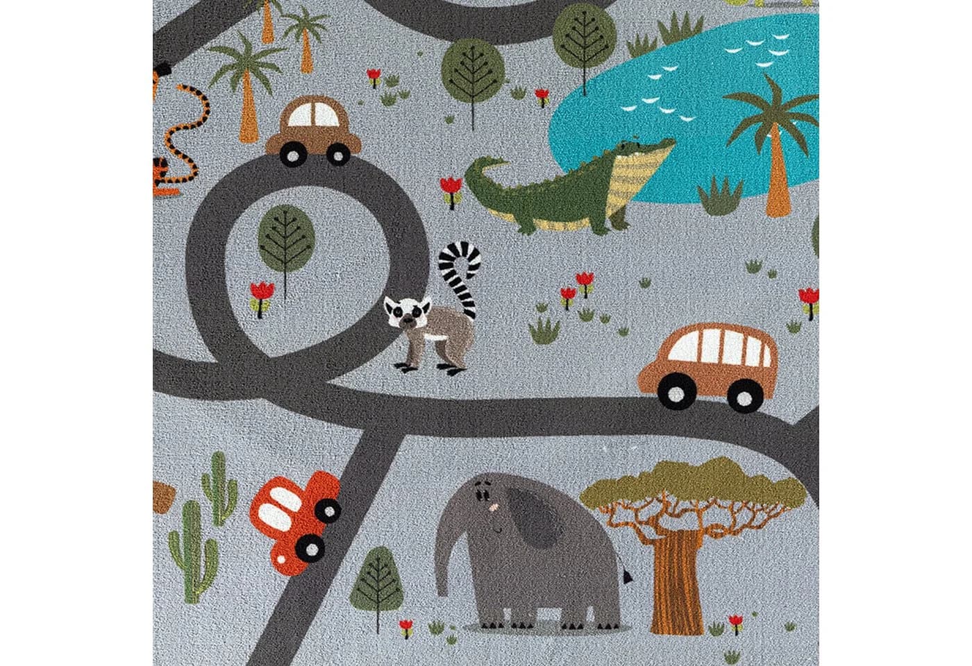 TeppichHome24 Kinderteppich Rutschfest Safari-Motiv Grau - Bild 5