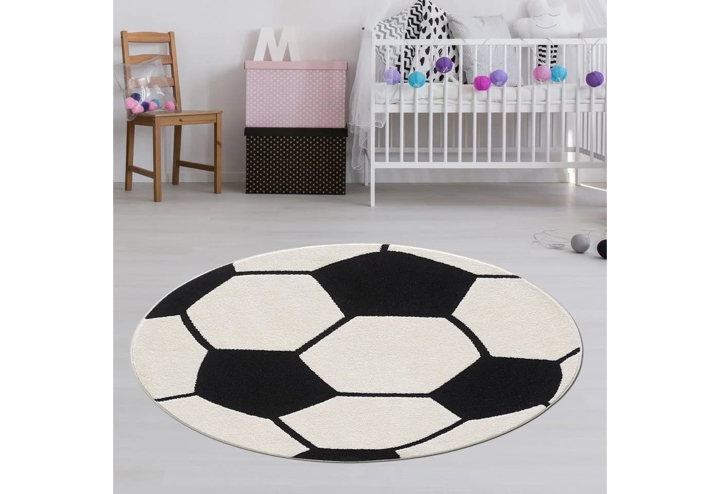TeppichHome24 Kinderteppich Fußballteppich Rund Schwarz Weiß - Bild 2