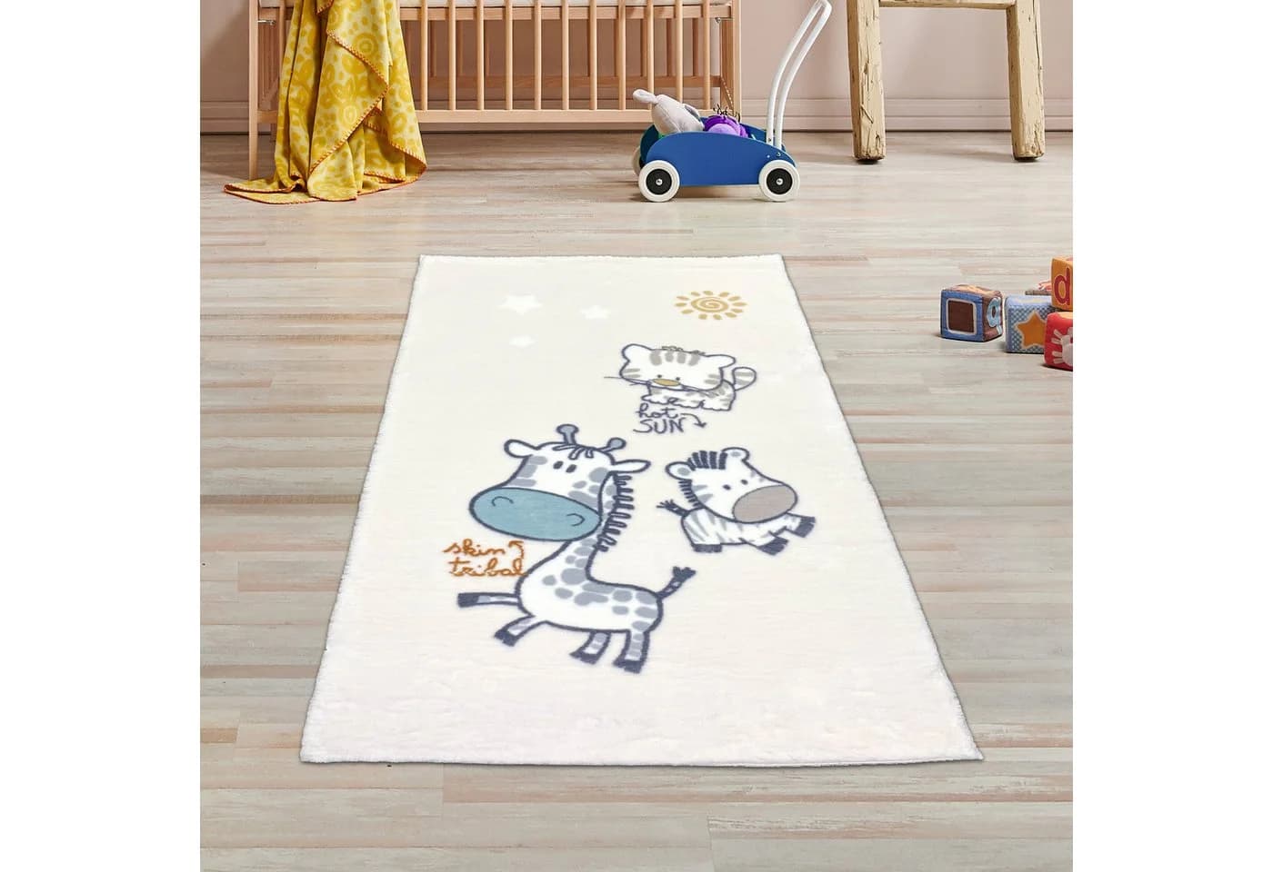 TeppichHome24 Kinderzimmer Teppich Cream Tiermuster 18 mm Florhöhe