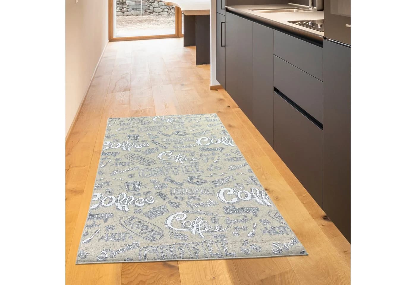 TeppichHome24 Waschbarer Küchenläufer Beige mit Coffee-Schriftzug - Bild 2