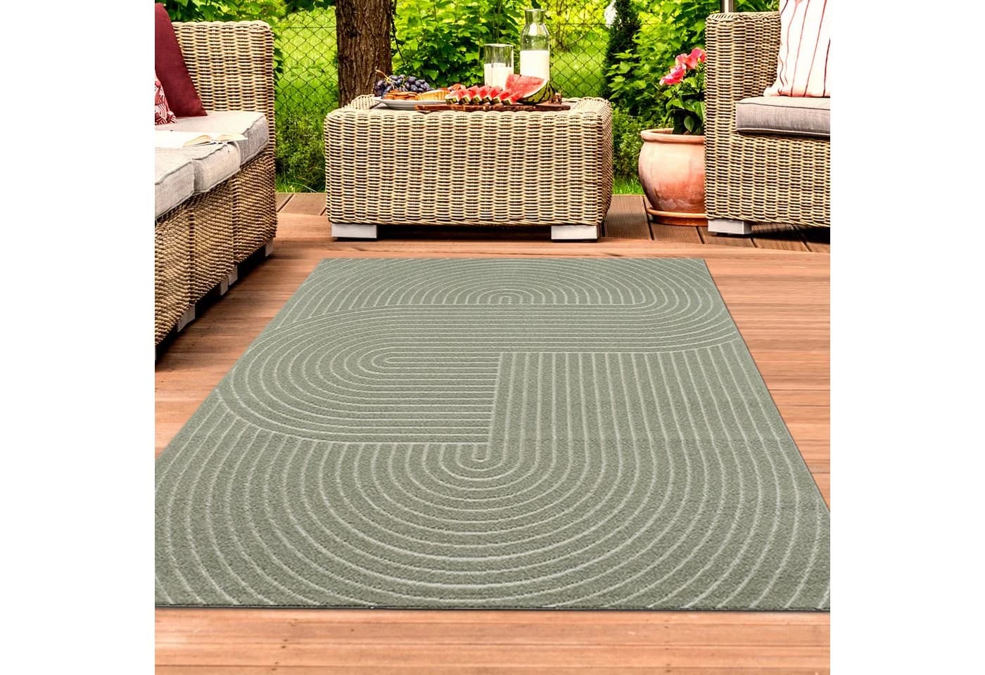 TeppichHome24 Moderner In- und Outdoor Teppich Grün Bogenmuster - Bild 2