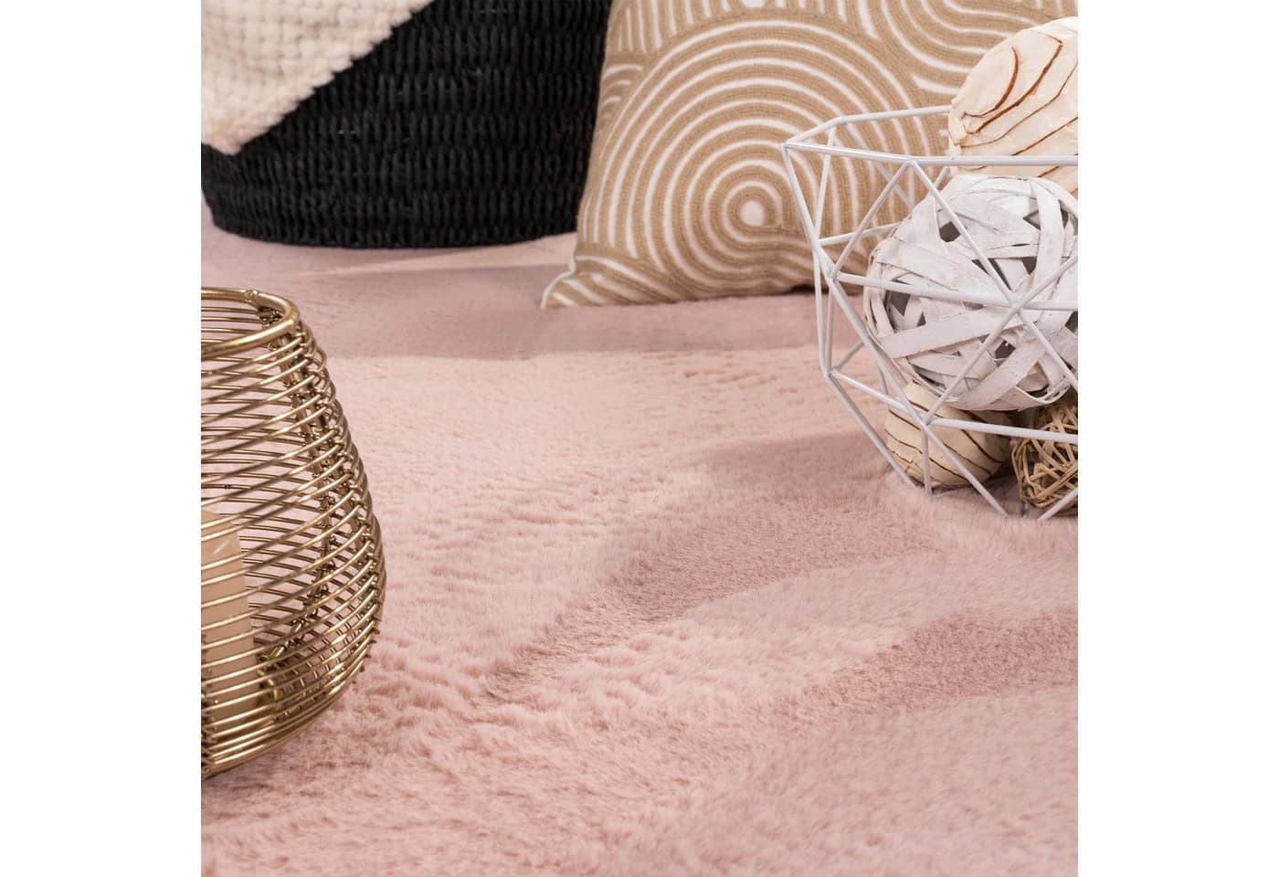 TeppichHome24 Teppich rosa rund pflegeleicht mit Hasenfell-Optik