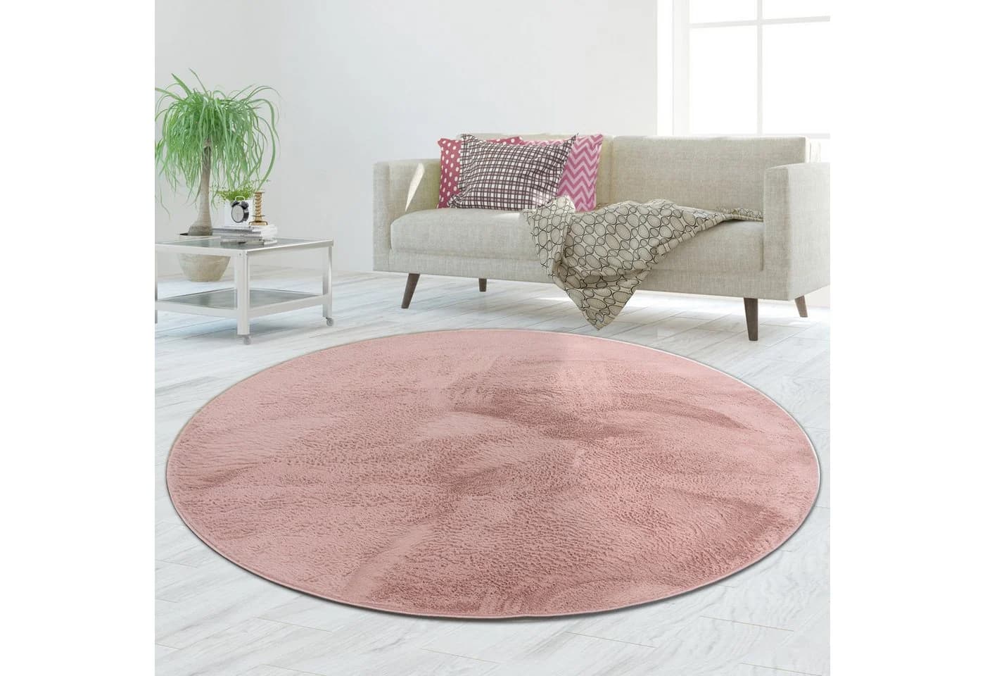 TeppichHome24 Teppich rosa rund pflegeleicht mit Hasenfell-Optik - Bild 2