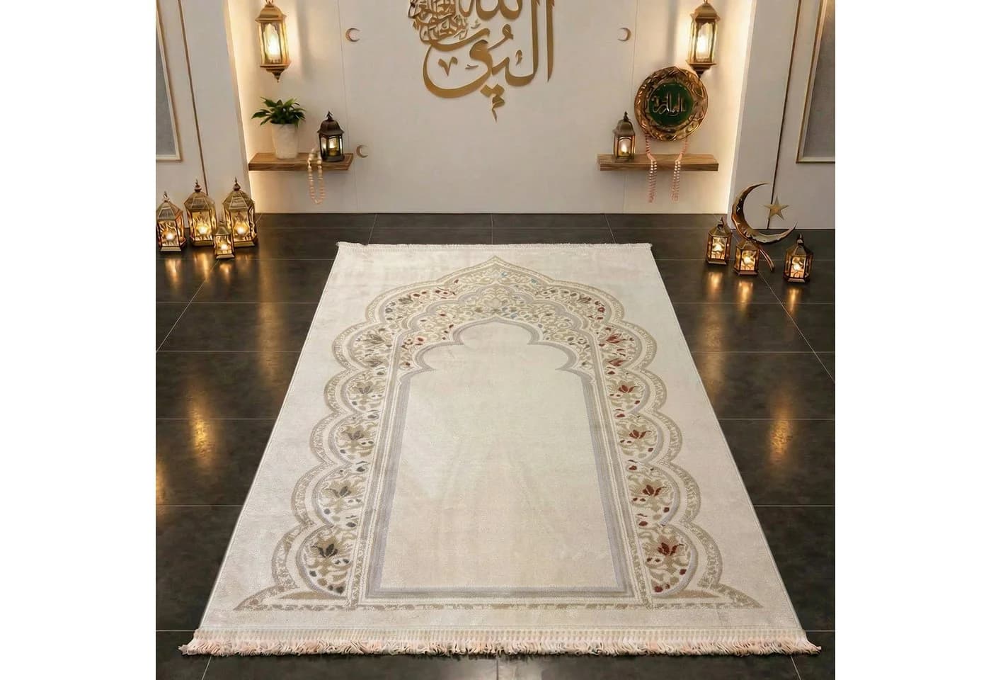 TeppichHome24 Gebetsteppich Creme Mihrab-Motiv Orientalisch - Bild 2