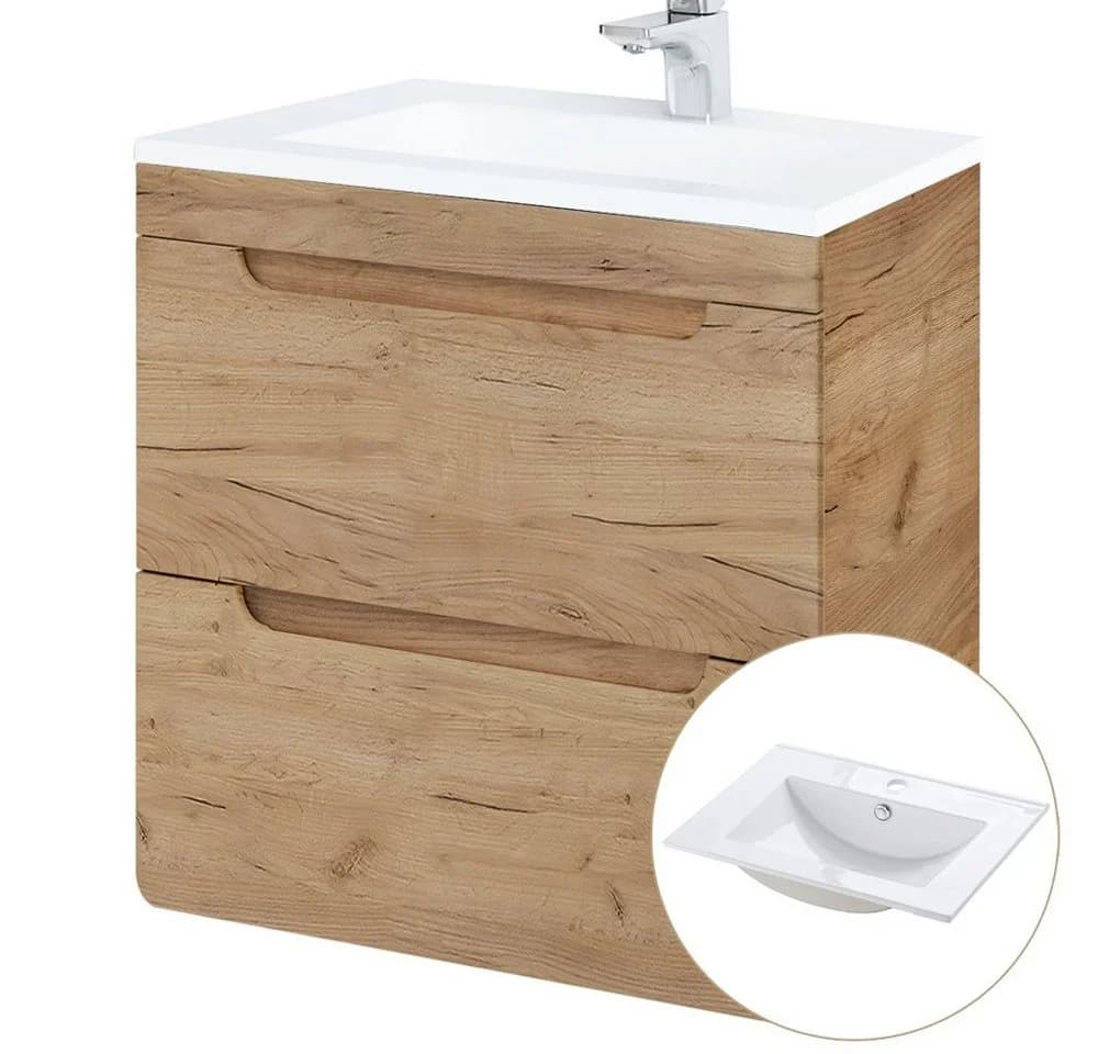 Lomadox Waschtisch LUTON-56-CRAFT 61 cm mit Keramikbecken Wotaneiche - Bild 3