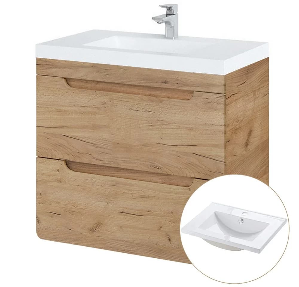 Lomadox Waschtisch LUTON-56-CRAFT 61 cm Wotan Eiche Nb. Keramikwaschbecken - Bild 2
